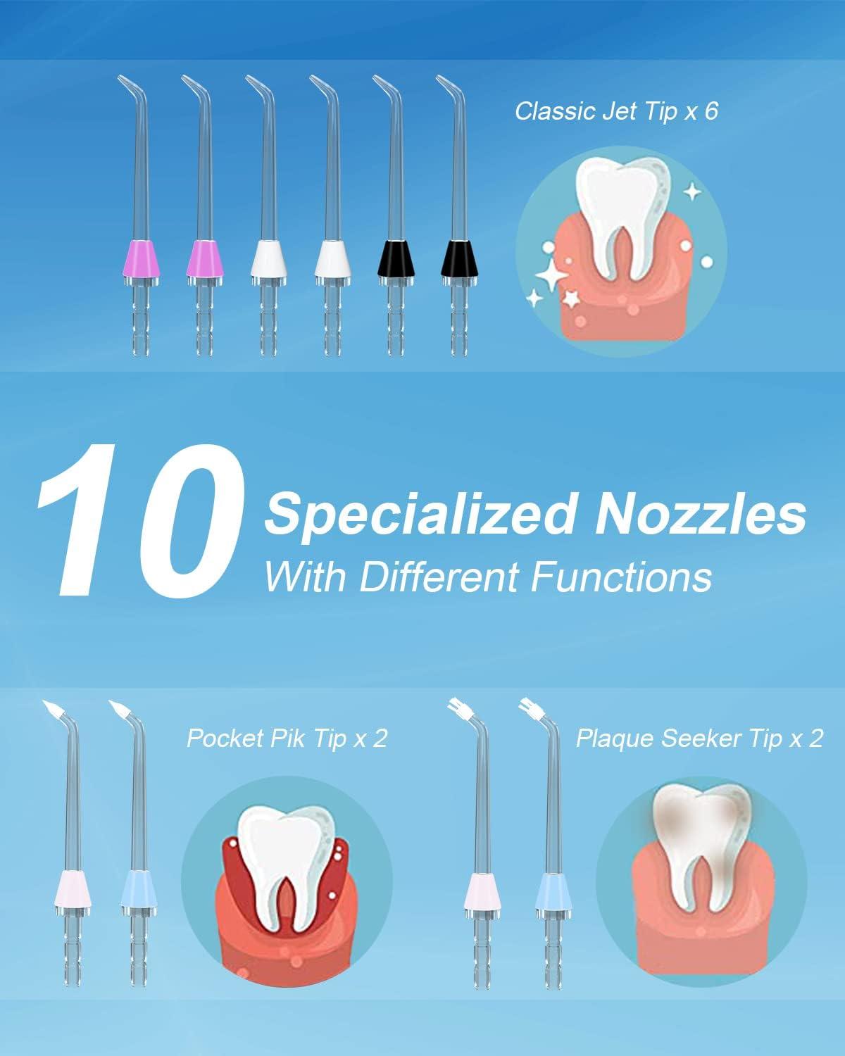 image:imageMySmile 10 PCS Replacement Jet Tips Oral Irrigator Nozzle Set Compatible with Water Flosser by Waterpik and Mocel Includes Classic Tips Periodontal Pocket Tips and Plaque Seeker Tips