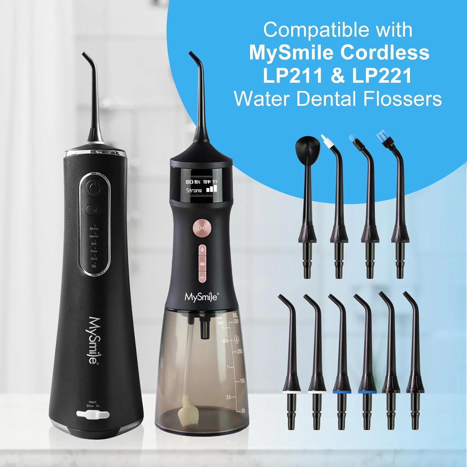 image:imageMySmile 10 Pcs Replacement Jet Tips Water Dental Flosser Oral Irrigator Nozzle Set amp Storage Case Compatible MySmile Cordless Select LP211 and LP221Black