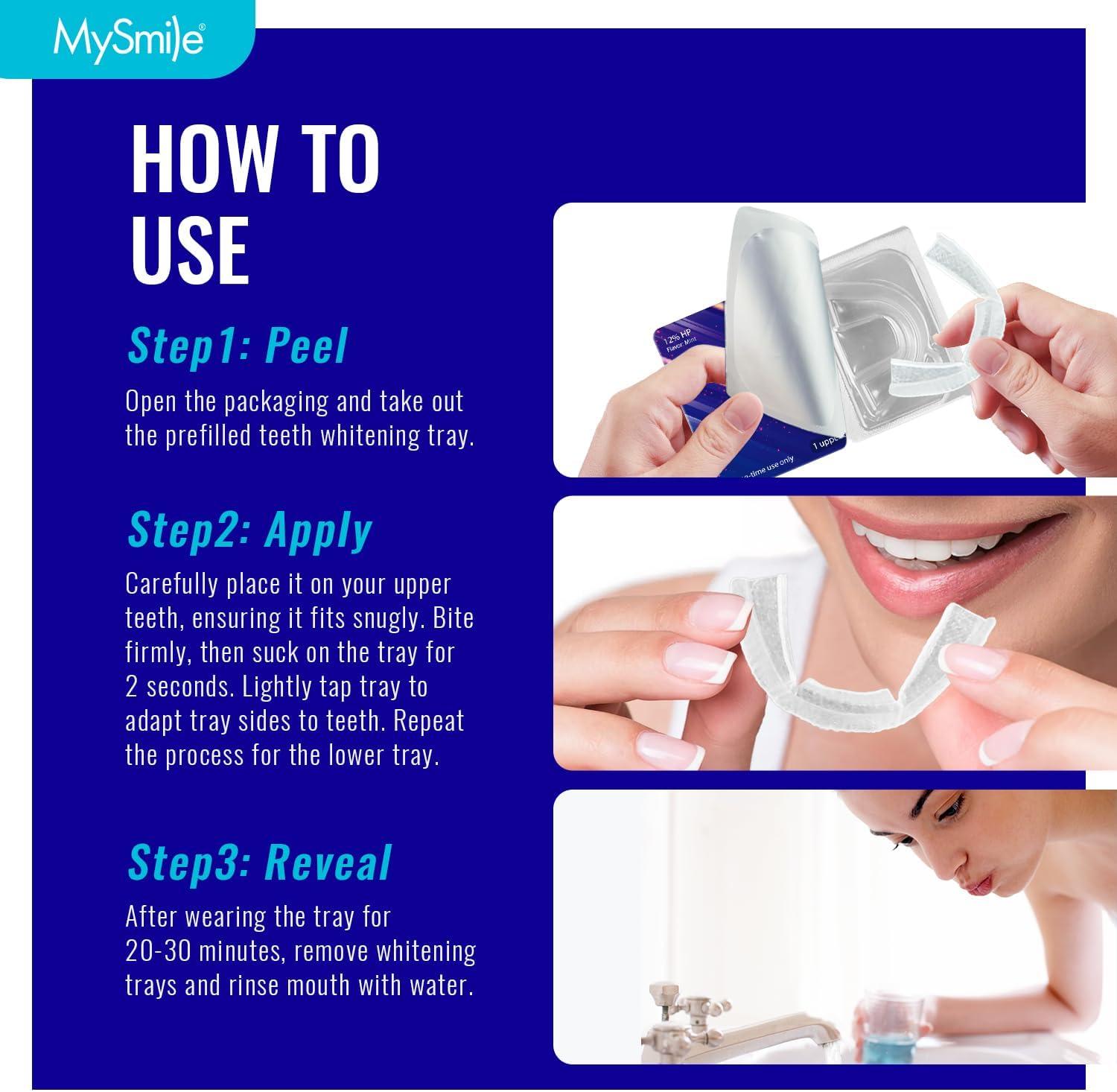 image:imageMySmile 7 Treatments Prefilled Teeth Whitening Trays Kit with 12 Hydrogen Peroxide Whiter Gel for Sensitive Tooth FastResult Vegan Teeth Whitener UWraps Tooth Stain Remover Mint Flavor2 Count Pack of 7