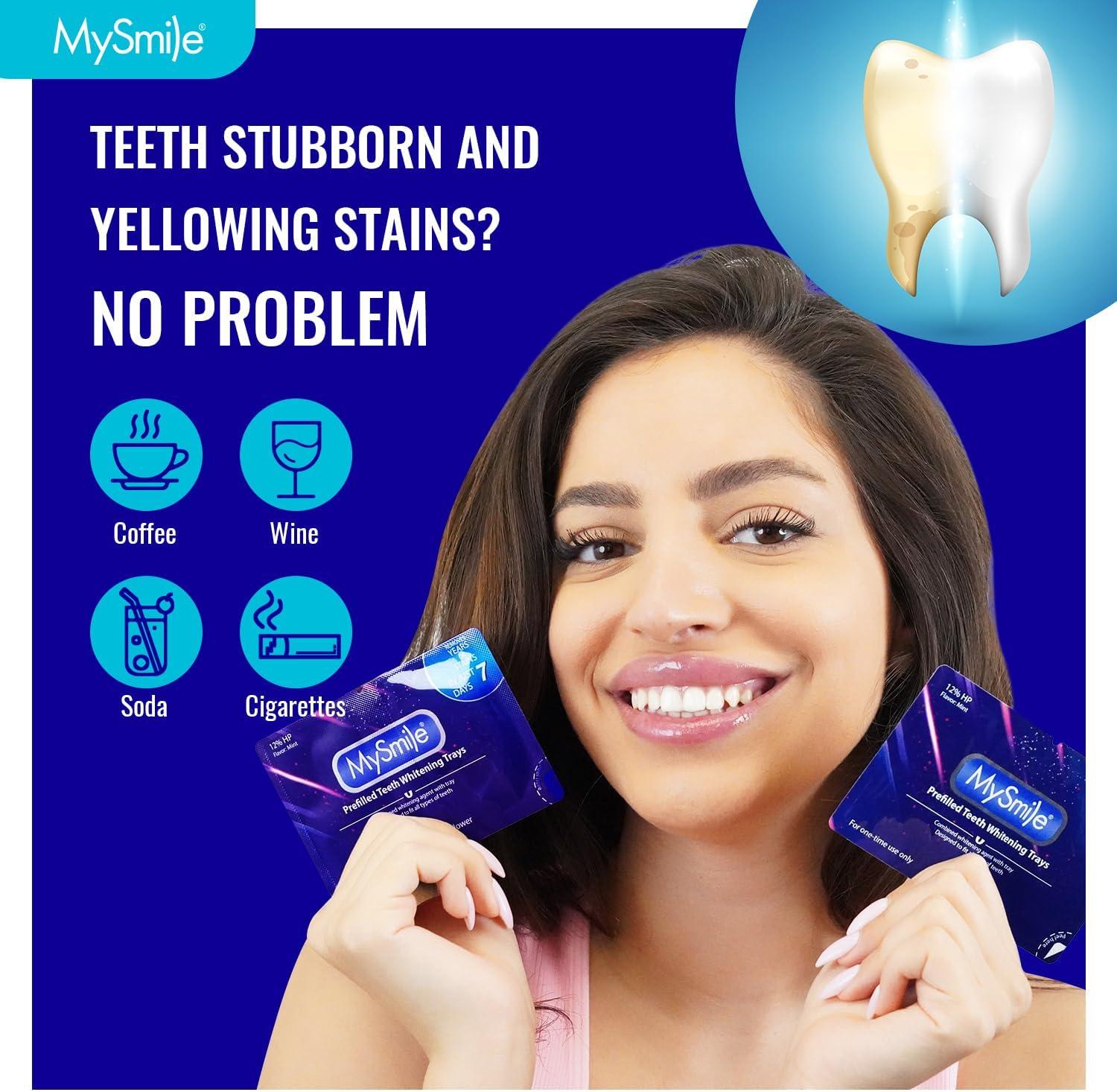 image:imageMySmile 7 Treatments Prefilled Teeth Whitening Trays Kit with 12 Hydrogen Peroxide Whiter Gel for Sensitive Tooth FastResult Vegan Teeth Whitener UWraps Tooth Stain Remover Mint Flavor2 Count Pack of 7