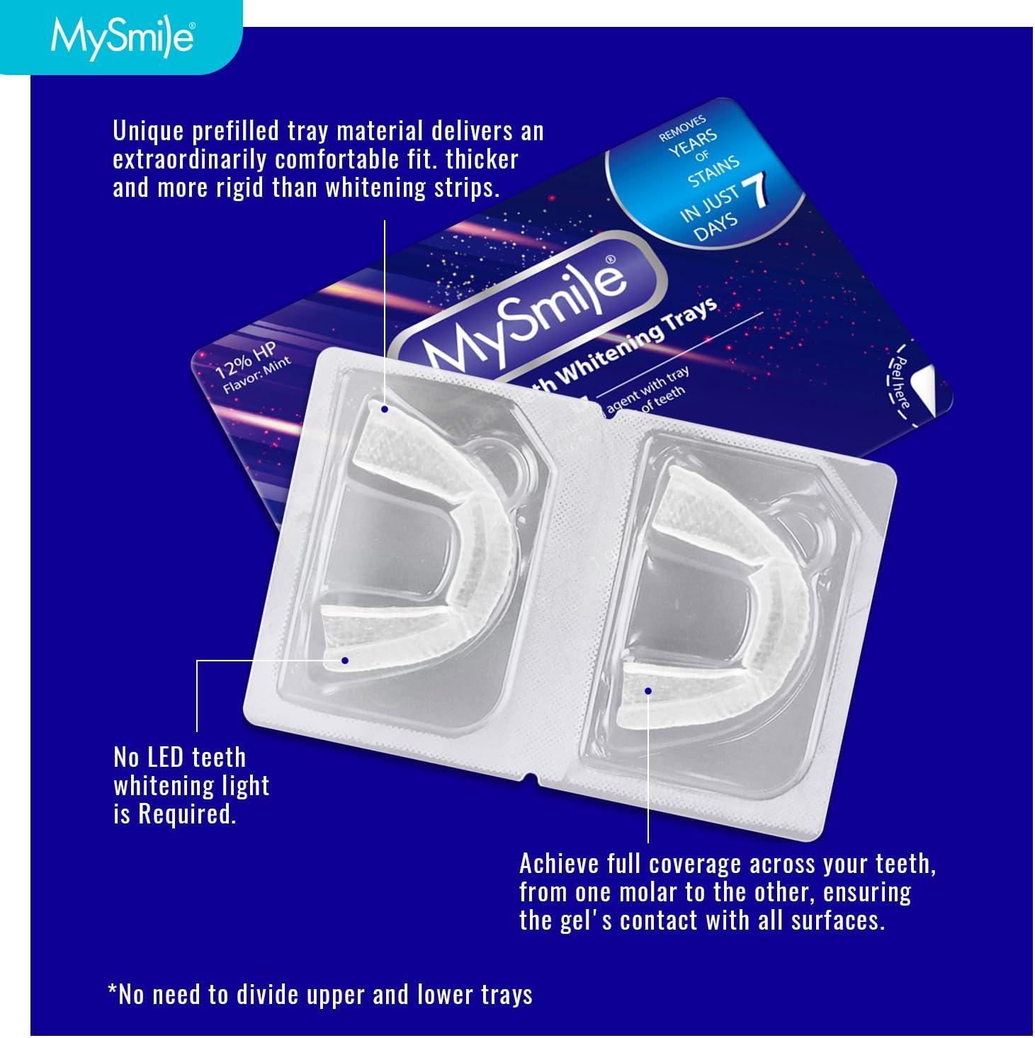 image:imageMySmile 7 Treatments Prefilled Teeth Whitening Trays Kit with 12 Hydrogen Peroxide Whiter Gel for Sensitive Tooth FastResult Vegan Teeth Whitener UWraps Tooth Stain Remover Mint Flavor2 Count Pack of 7