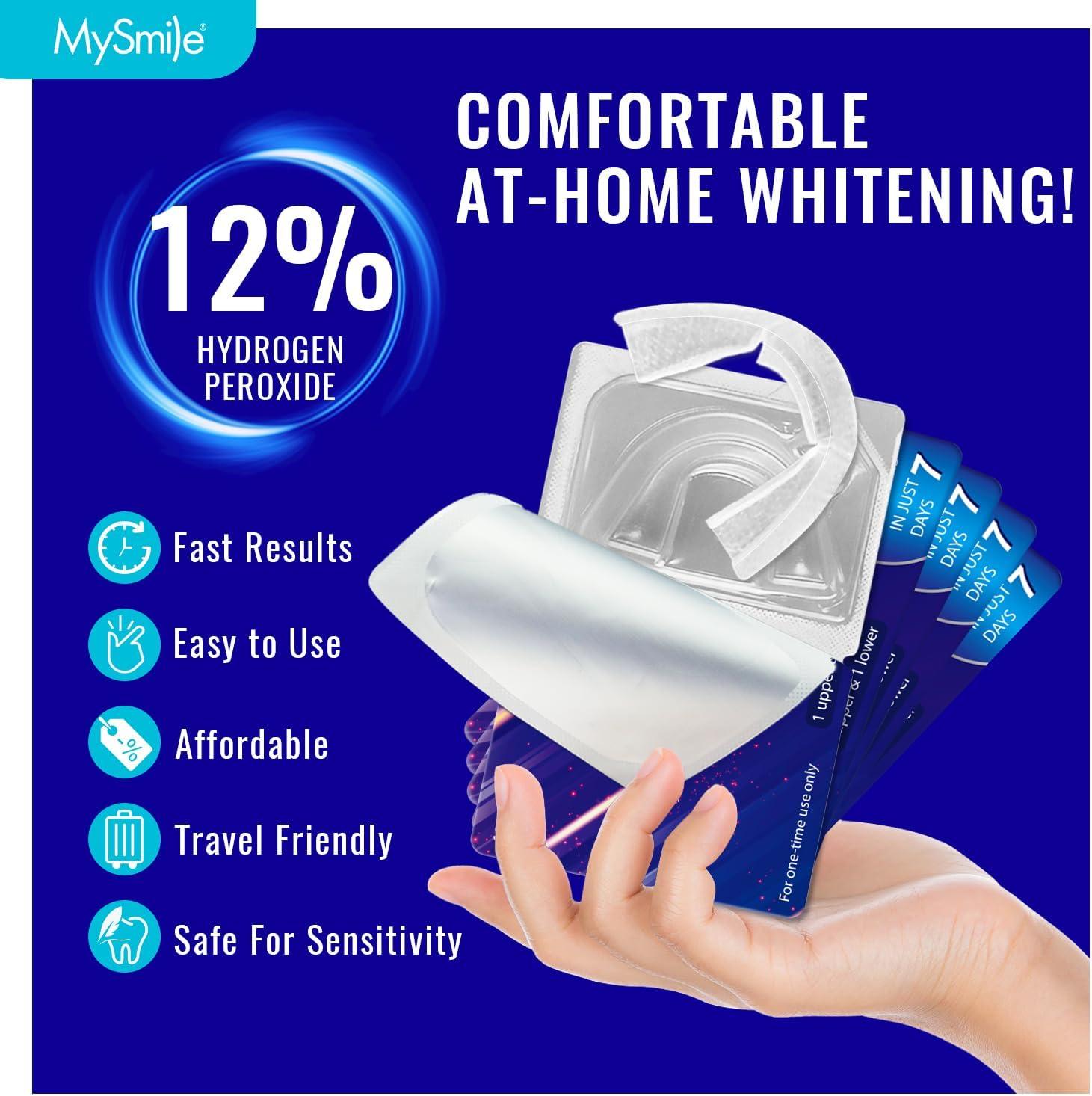 image:imageMySmile 7 Treatments Prefilled Teeth Whitening Trays Kit with 12 Hydrogen Peroxide Whiter Gel for Sensitive Tooth FastResult Vegan Teeth Whitener UWraps Tooth Stain Remover Mint Flavor2 Count Pack of 7