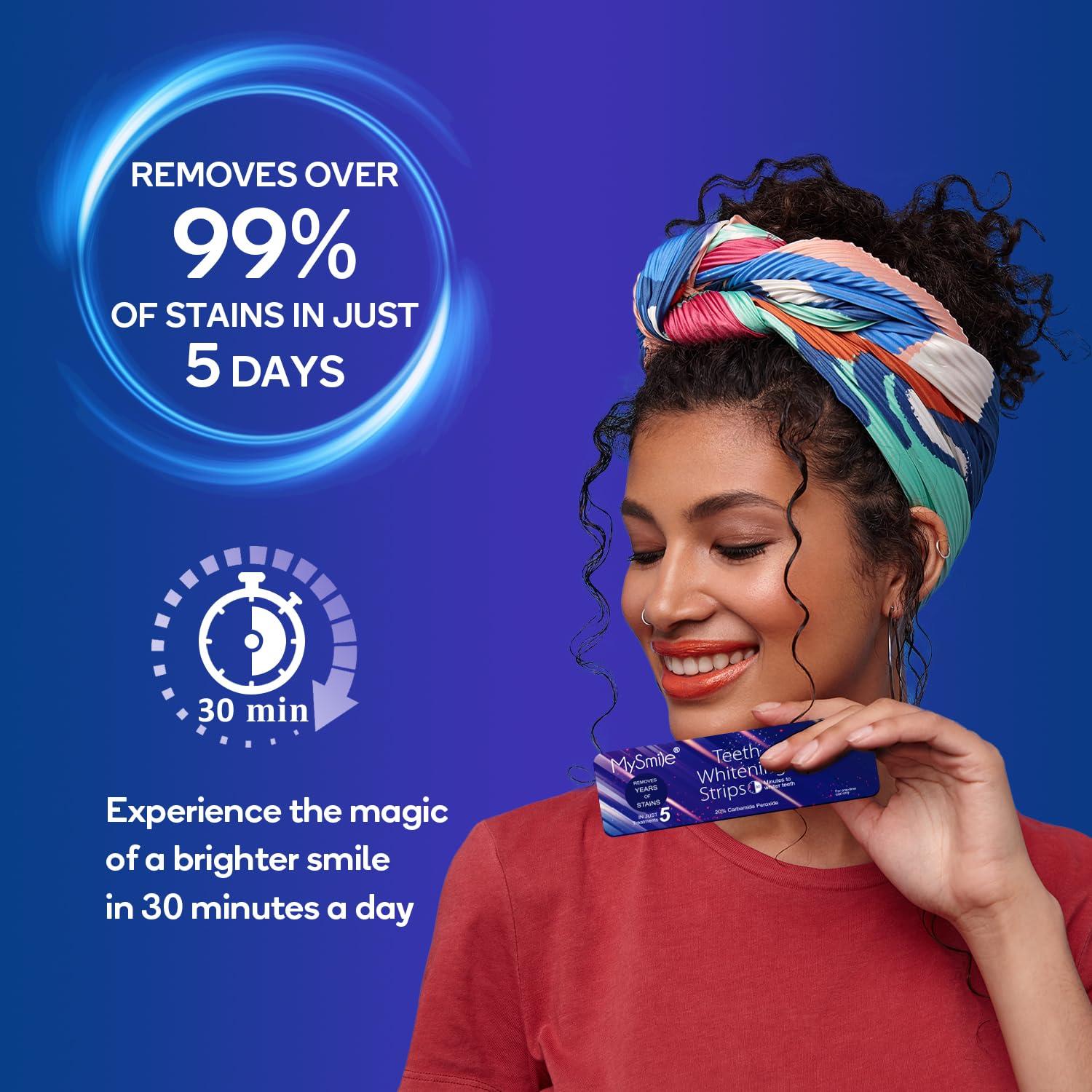 image:imageMySmile Advanced Teeth Whitening Strips NonSensitive Formulated 5X Plus Whitening Results Safe for Enamel 10 Whitening Strips Dental Stain Remover for Whiter Smile Removes Years of Stains