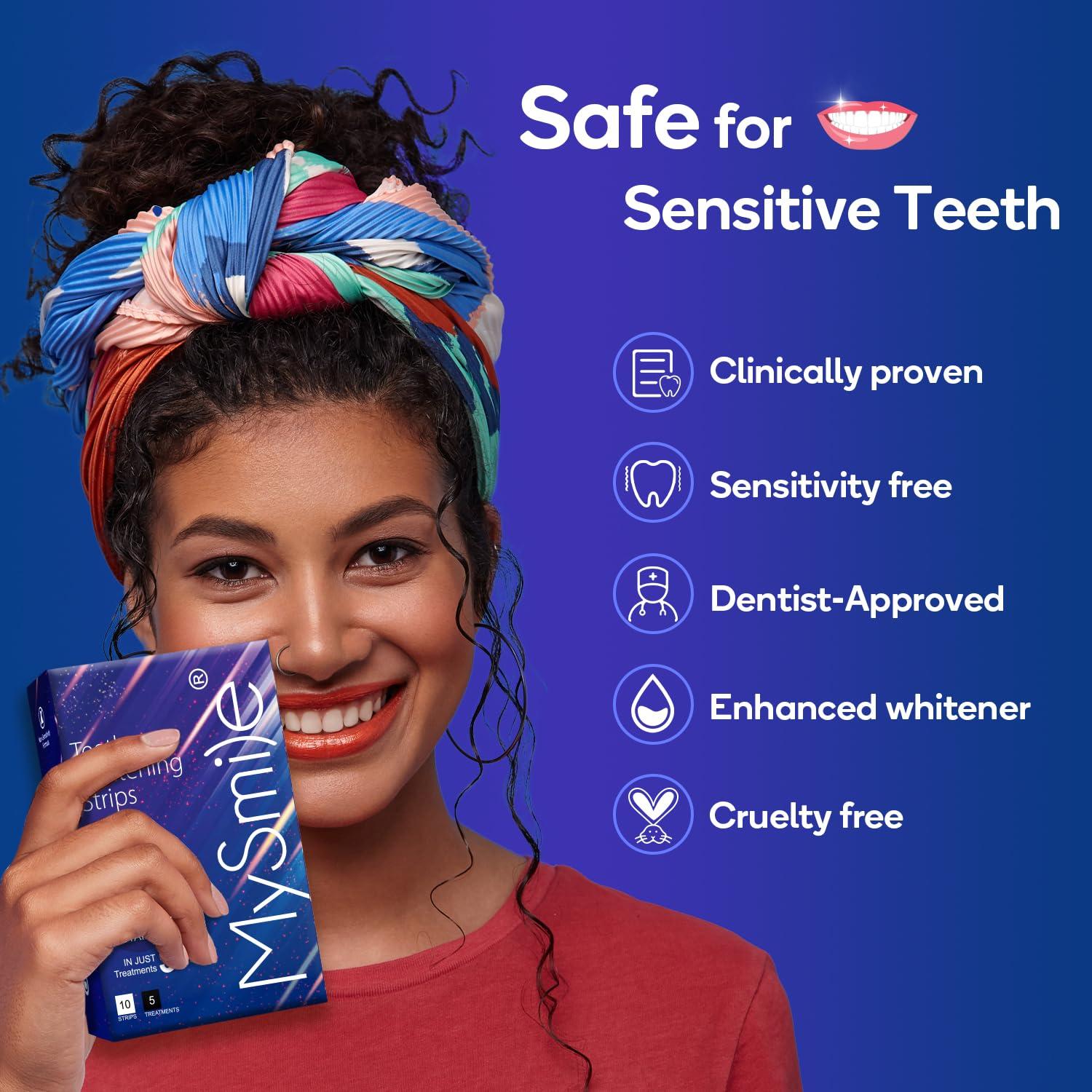 image:imageMySmile Advanced Teeth Whitening Strips NonSensitive Formulated 5X Plus Whitening Results Safe for Enamel 10 Whitening Strips Dental Stain Remover for Whiter Smile Removes Years of Stains