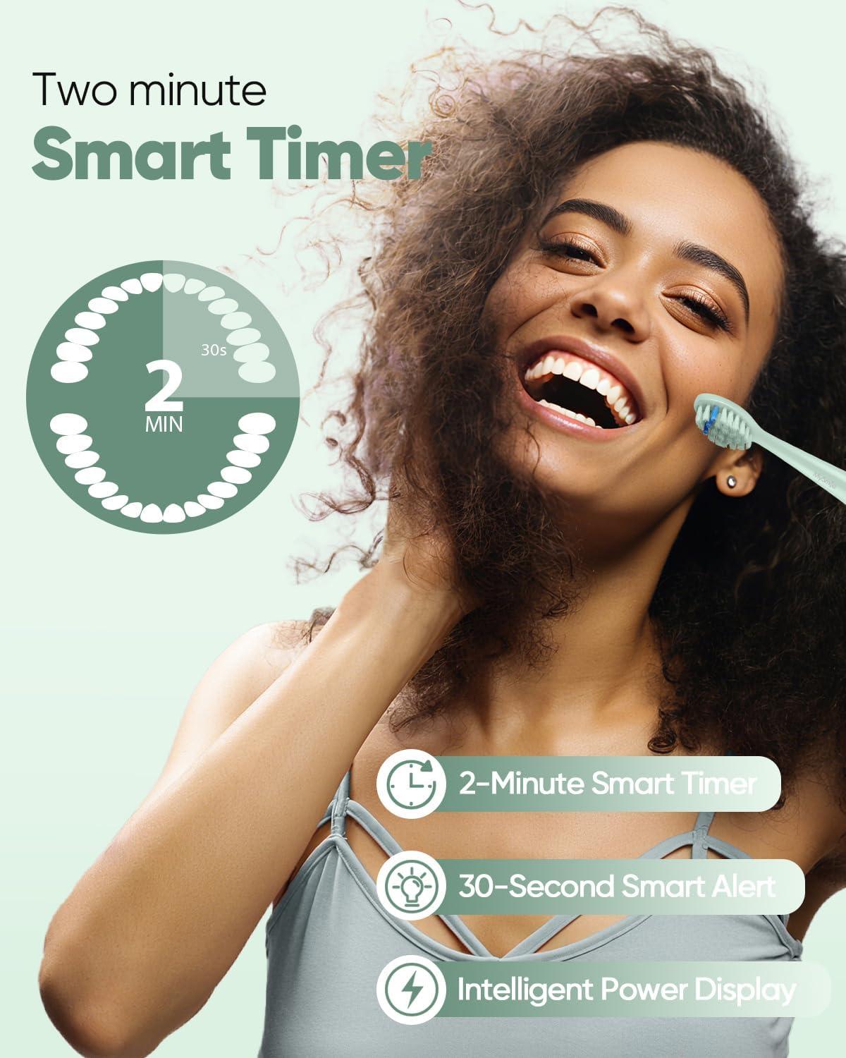 image:imageMySmile DY156 Electric Toothbrush for Adults Rechargeable Sonic Battery Toothbrush Portable with 3 Brush Heads 2 Mins 5 Modes Smart Timer 45000VPM One Charge for 60 Days PinkGreen
