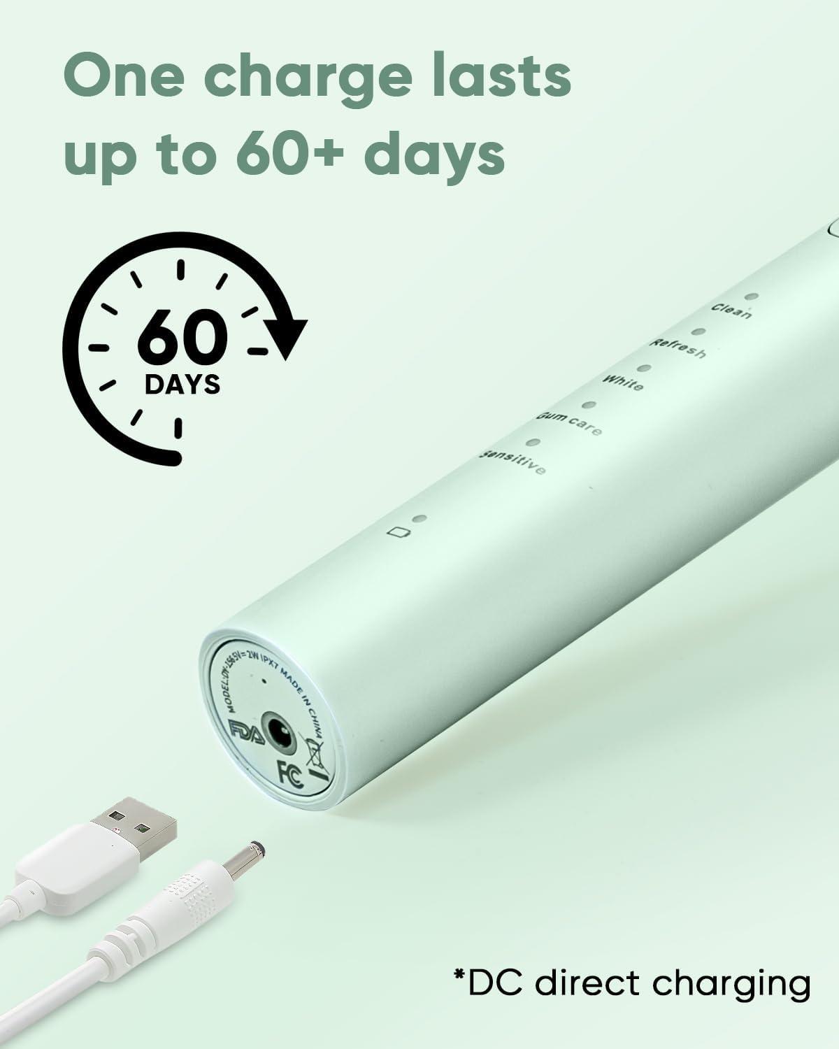 image:imageMySmile DY156 Electric Toothbrush for Adults Rechargeable Sonic Battery Toothbrush Portable with 3 Brush Heads 2 Mins 5 Modes Smart Timer 45000VPM One Charge for 60 Days PinkGreen