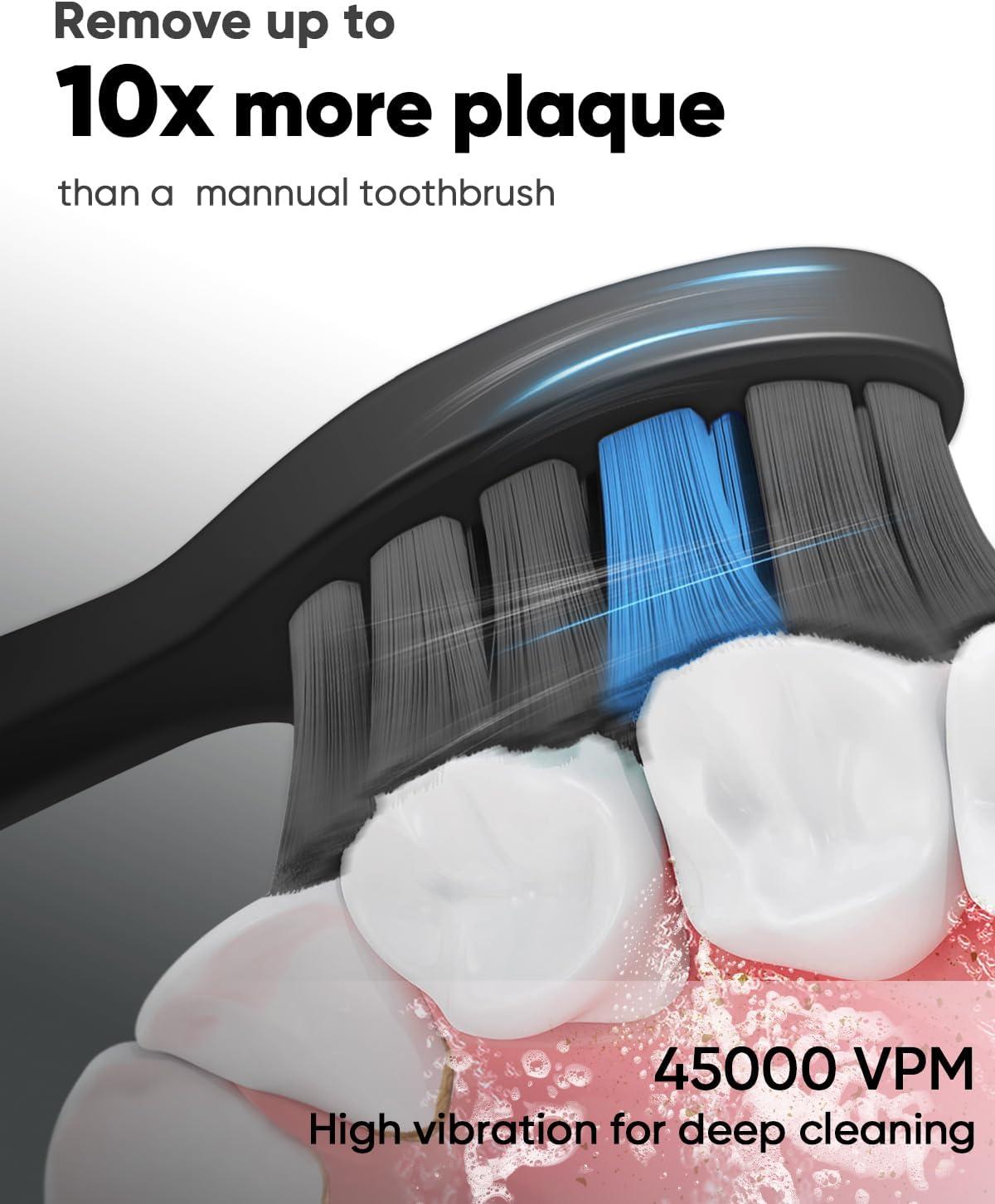 image:imageMySmile DY156 Electric Toothbrush for Adults Rechargeable Sonic Battery Toothbrush Portable with 3 Brush Heads 2 Mins 5 Modes Smart Timer 45000VPM One Charge for 60 Days PinkBlack