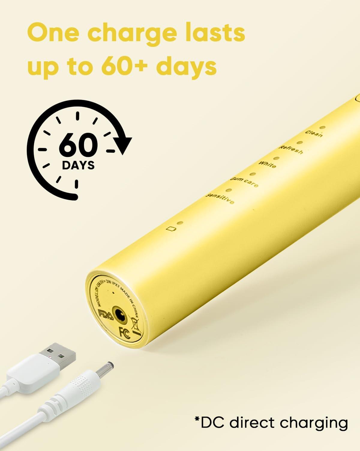 image:imageMySmile DY156 Electric Toothbrush for Adults Rechargeable Sonic Battery Toothbrush Portable with 3 Brush Heads 2 Mins 5 Modes Smart Timer 45000VPM One Charge for 60 Days PinkYellow
