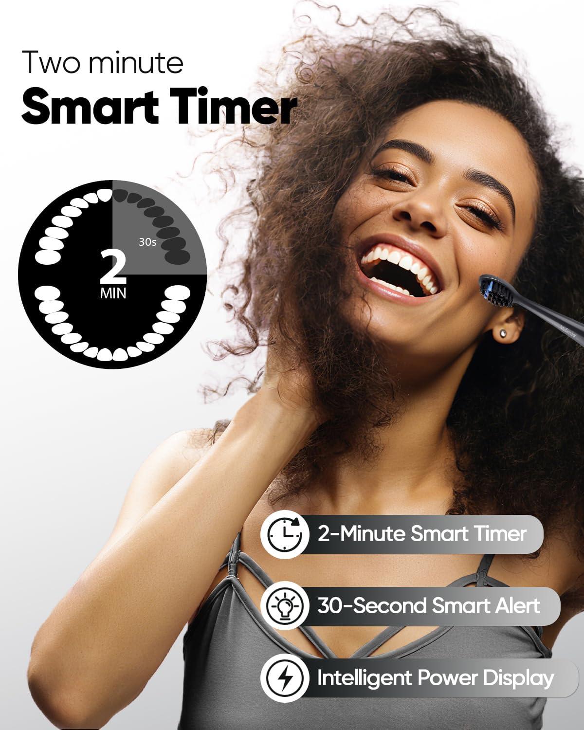 image:imageMySmile DY156 Electric Toothbrush for Adults Rechargeable Sonic Battery Toothbrush Portable with 3 Brush Heads 2 Mins 5 Modes Smart Timer 45000VPM One Charge for 60 Days PinkBlack