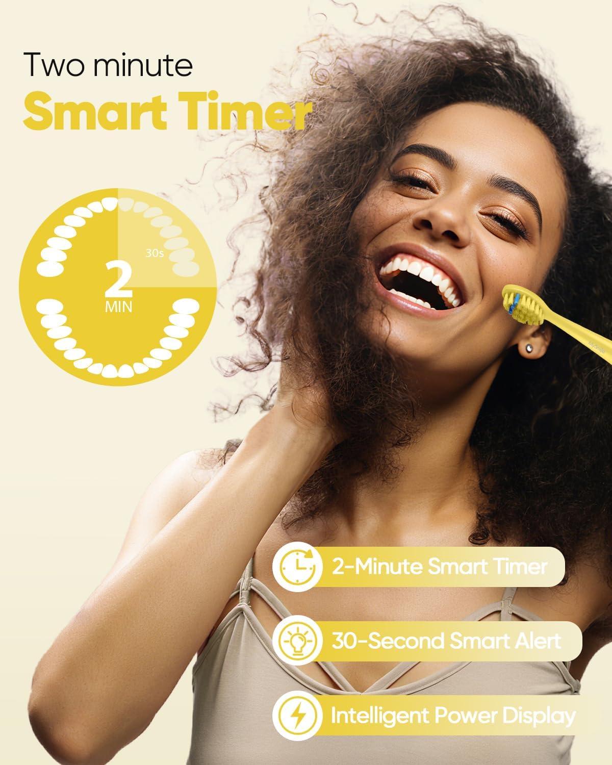 image:imageMySmile DY156 Electric Toothbrush for Adults Rechargeable Sonic Battery Toothbrush Portable with 3 Brush Heads 2 Mins 5 Modes Smart Timer 45000VPM One Charge for 60 Days PinkYellow