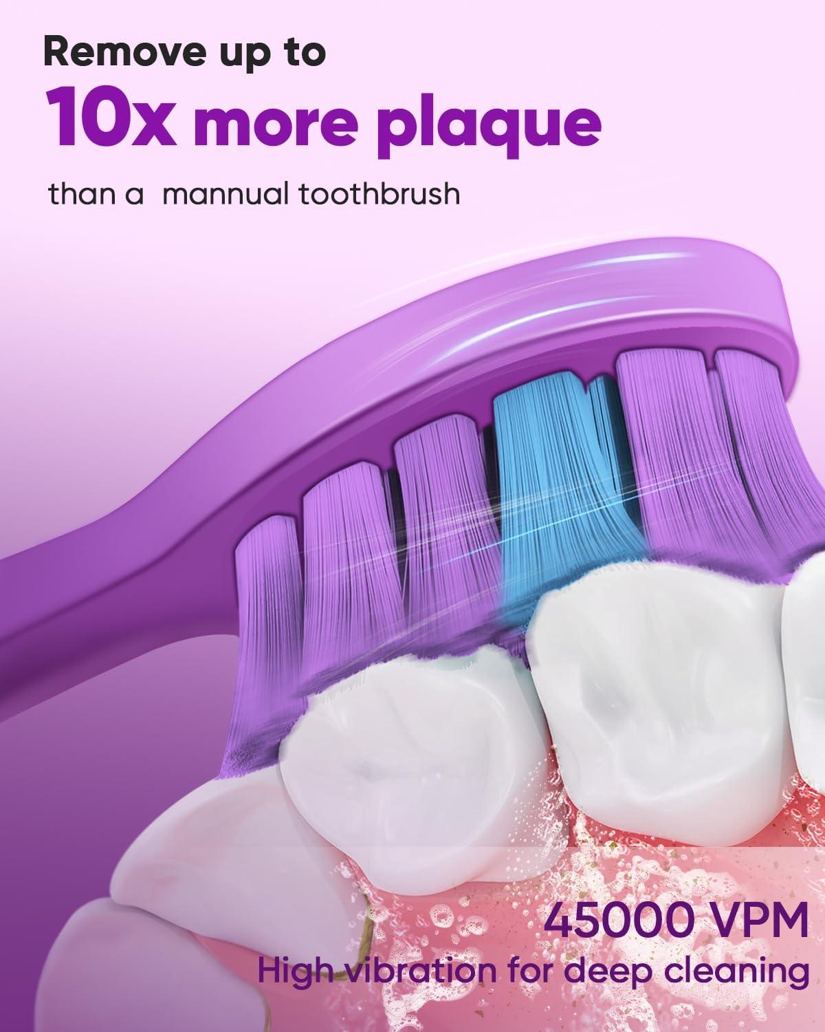 image:imageMySmile DY156 Electric Toothbrush for Adults Rechargeable Sonic Battery Toothbrush Portable with 3 Brush Heads 2 Mins 5 Modes Smart Timer 45000VPM One Charge for 60 Days PinkPurple