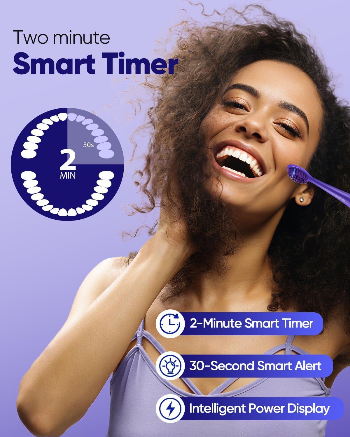 image:imageMySmile DY156 Electric Toothbrush for Adults Rechargeable Sonic Battery Toothbrush Portable with 3 Brush Heads 2 Mins 5 Modes Smart Timer 45000VPM One Charge for 60 Days PinkViolet