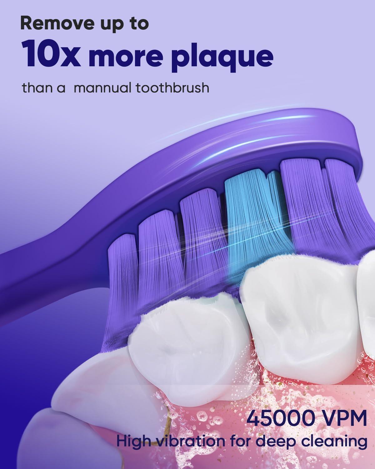image:imageMySmile DY156 Electric Toothbrush for Adults Rechargeable Sonic Battery Toothbrush Portable with 3 Brush Heads 2 Mins 5 Modes Smart Timer 45000VPM One Charge for 60 Days PinkViolet
