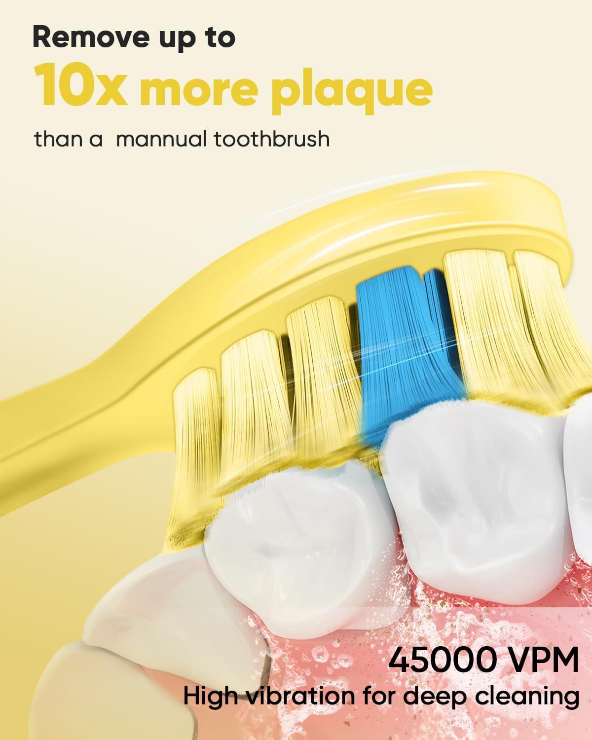 image:imageMySmile DY156 Electric Toothbrush for Adults Rechargeable Sonic Battery Toothbrush Portable with 3 Brush Heads 2 Mins 5 Modes Smart Timer 45000VPM One Charge for 60 Days PinkYellow