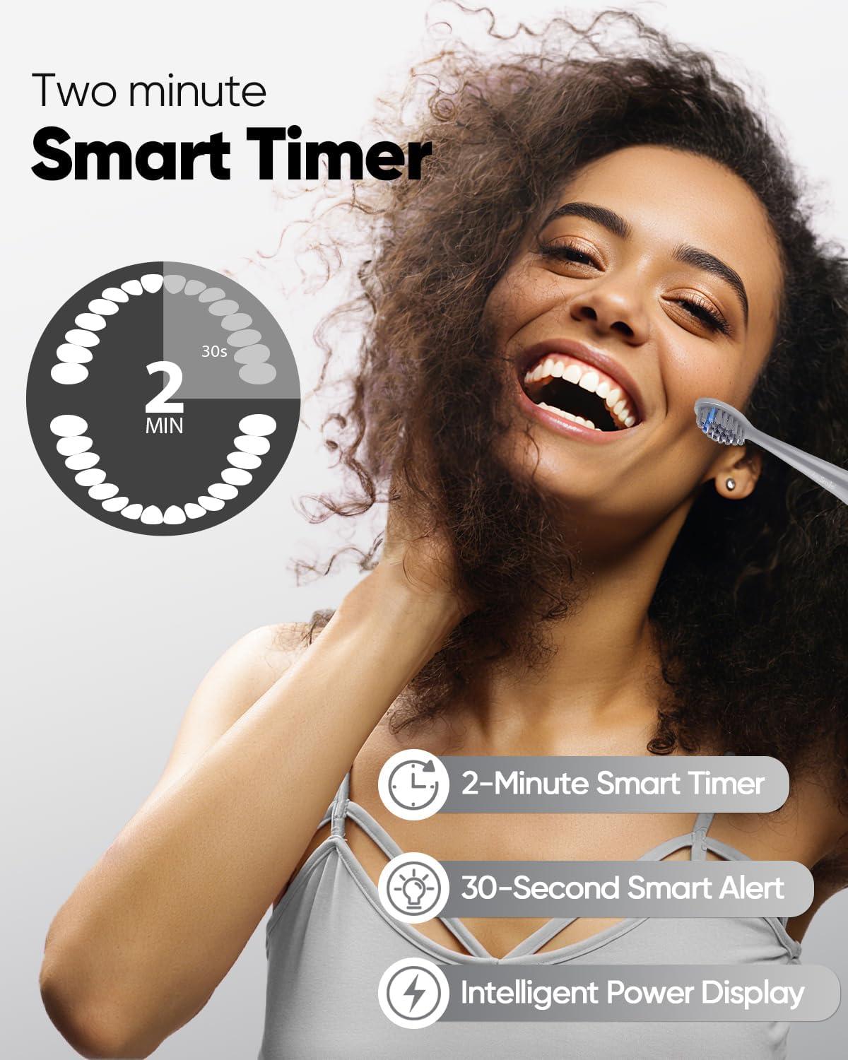 image:imageMySmile DY156 Electric Toothbrush for Adults Rechargeable Sonic Battery Toothbrush Portable with 3 Brush Heads 2 Mins 5 Modes Smart Timer 45000VPM One Charge for 60 Days PinkGray