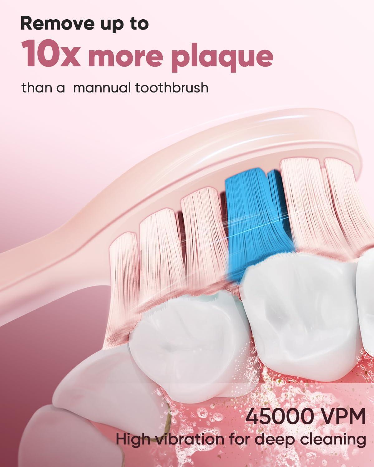 image:imageMySmile DY156 Electric Toothbrush for Adults Rechargeable Sonic Battery Toothbrush Portable with 3 Brush Heads 2 Mins 5 Modes Smart Timer 45000VPM One Charge for 60 Days PinkPink
