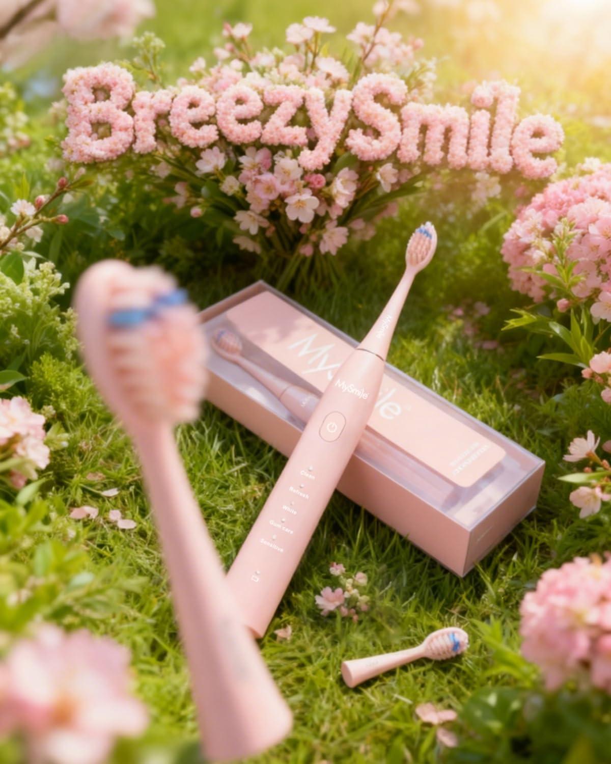 image:imageMySmile DY156 Electric Toothbrush for Adults Rechargeable Sonic Battery Toothbrush Portable with 3 Brush Heads 2 Mins 5 Modes Smart Timer 45000VPM One Charge for 60 Days PinkPink