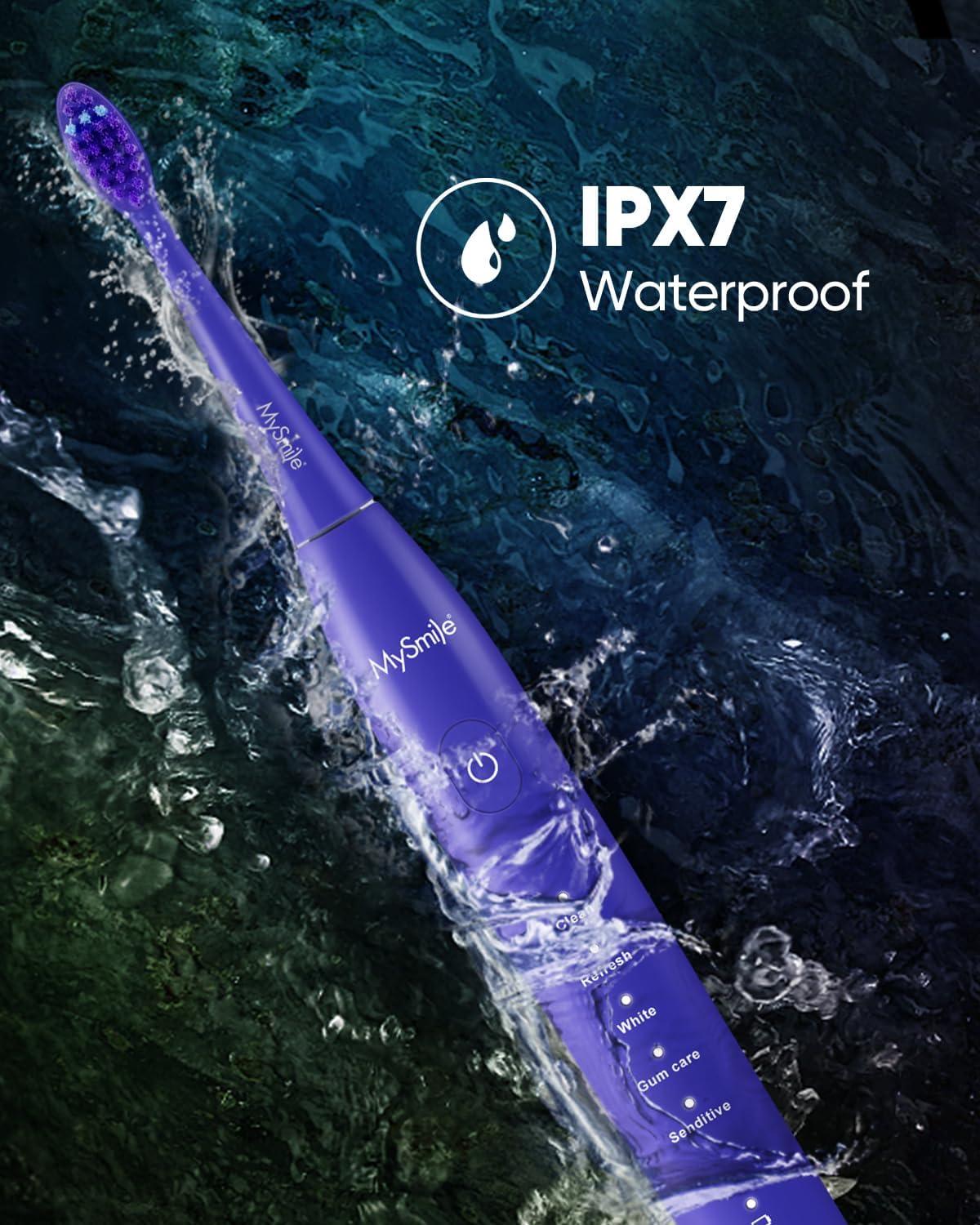 image:imageMySmile DY156 Electric Toothbrush for Adults Rechargeable Sonic Battery Toothbrush Portable with 3 Brush Heads 2 Mins 5 Modes Smart Timer 45000VPM One Charge for 60 Days PinkViolet