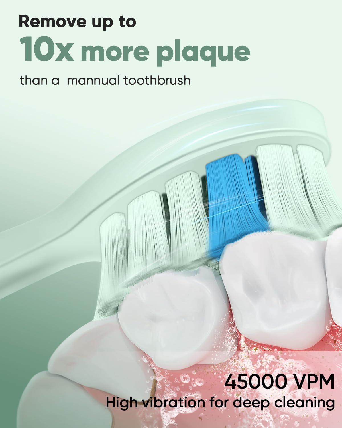 image:imageMySmile DY156 Electric Toothbrush for Adults Rechargeable Sonic Battery Toothbrush Portable with 3 Brush Heads 2 Mins 5 Modes Smart Timer 45000VPM One Charge for 60 Days PinkGreen