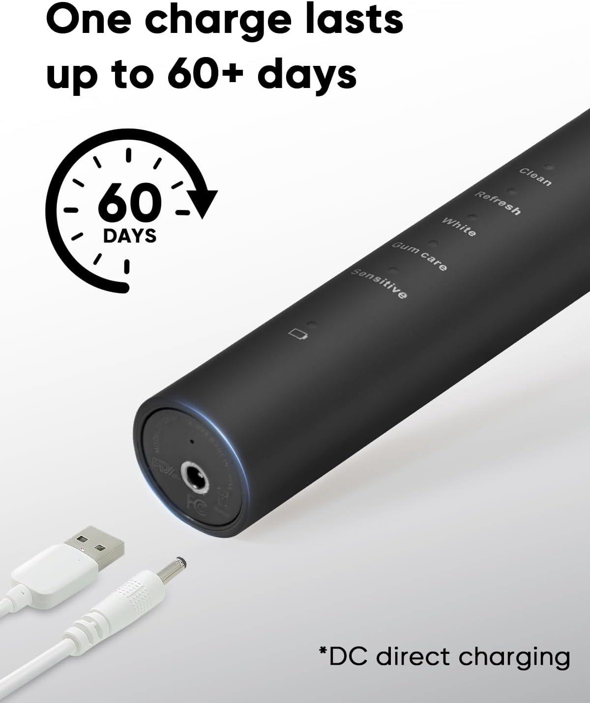 image:imageMySmile DY156 Electric Toothbrush for Adults Rechargeable Sonic Battery Toothbrush Portable with 3 Brush Heads 2 Mins 5 Modes Smart Timer 45000VPM One Charge for 60 Days PinkBlack