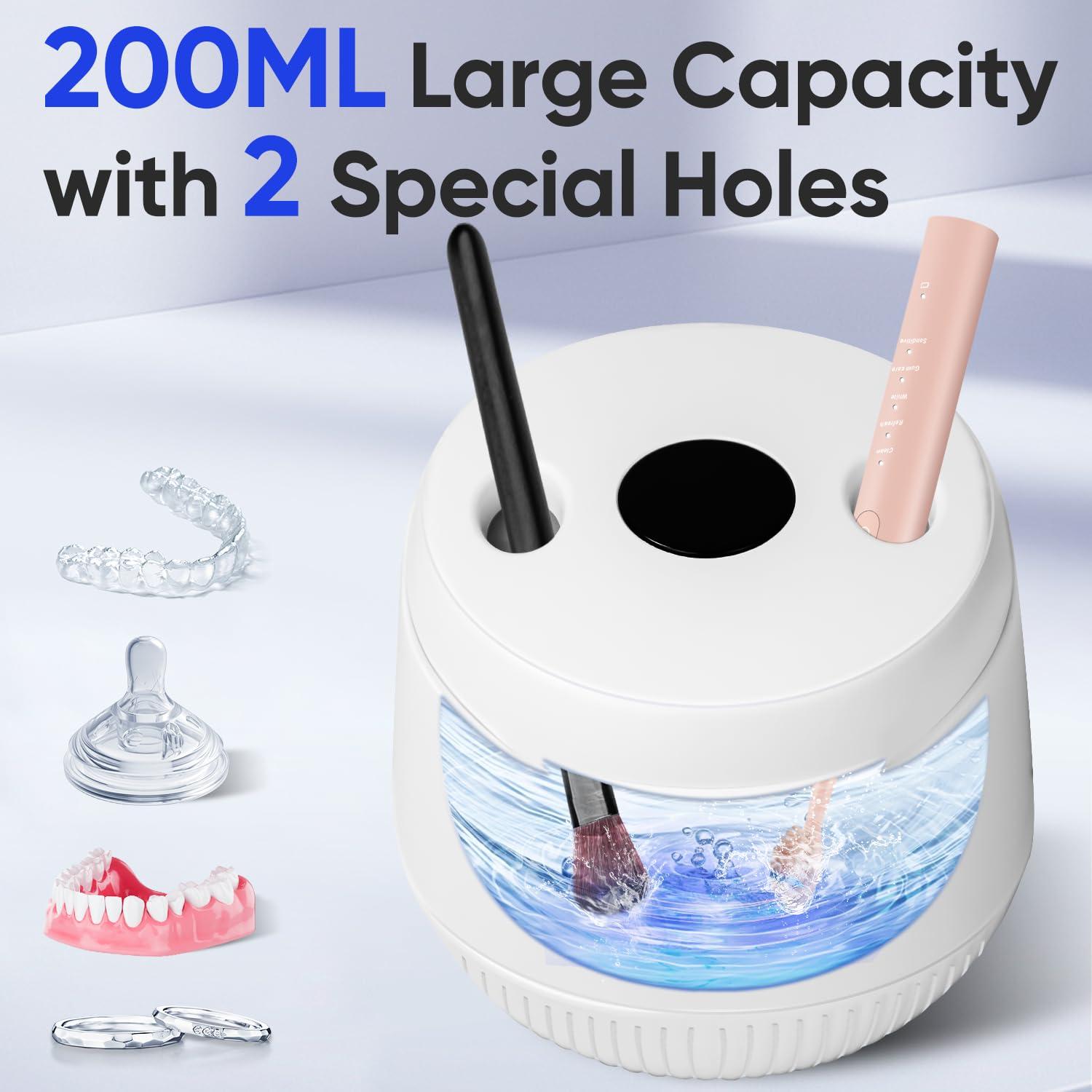image:imageMySmile Dental Ultrasonic Retainer Cleaner Machine 45kHz UV Denture Cleaner with 200ML Capacity for Aligner Braces Mouth Guard Night Guard Portable Dental Cleaning Pod with Digital Timer BlackWhite