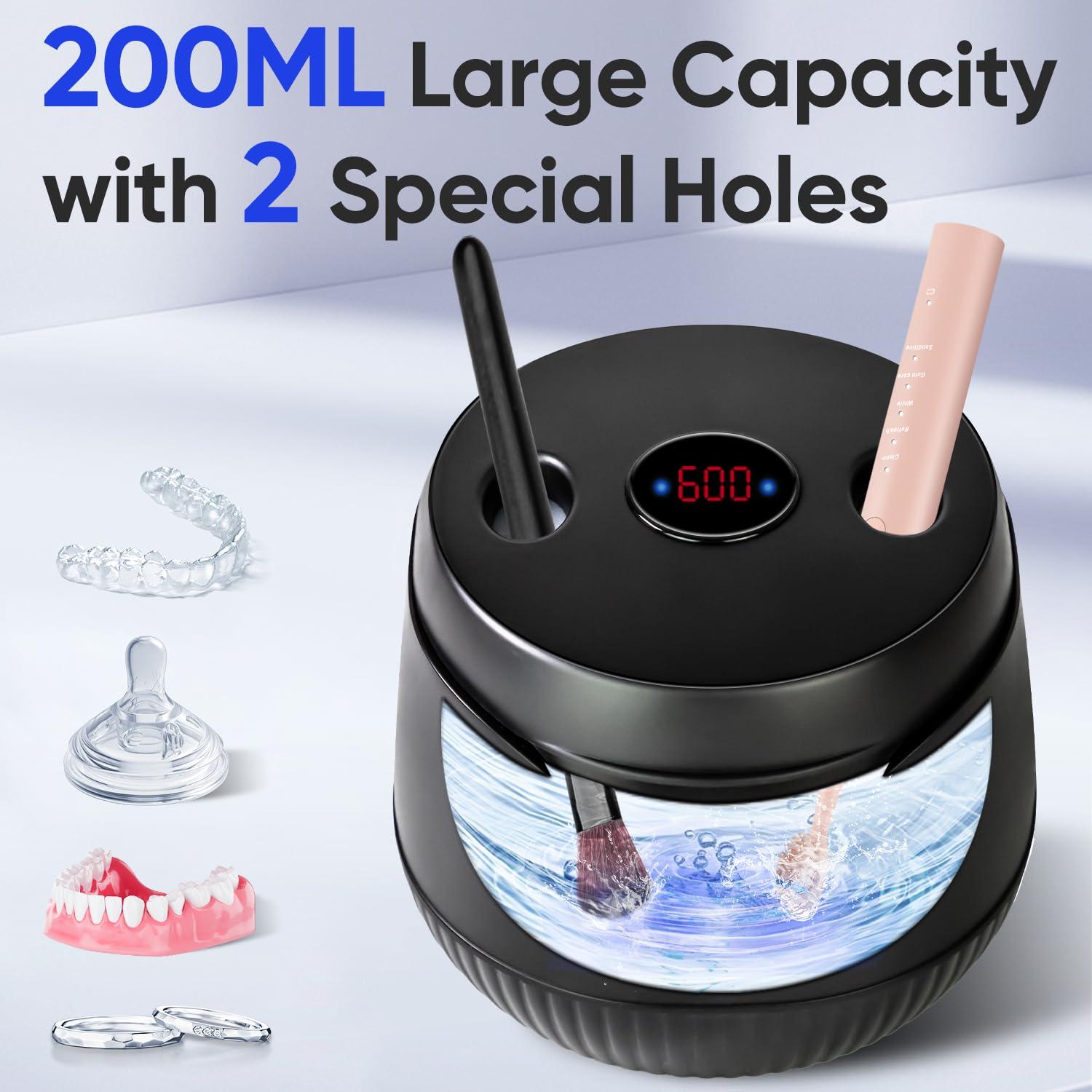 image:imageMySmile Dental Ultrasonic Retainer Cleaner Machine 45kHz UV Denture Cleaner with 200ML Capacity for Aligner Braces Mouth Guard Night Guard Portable Dental Cleaning Pod with Digital Timer BlackBlack