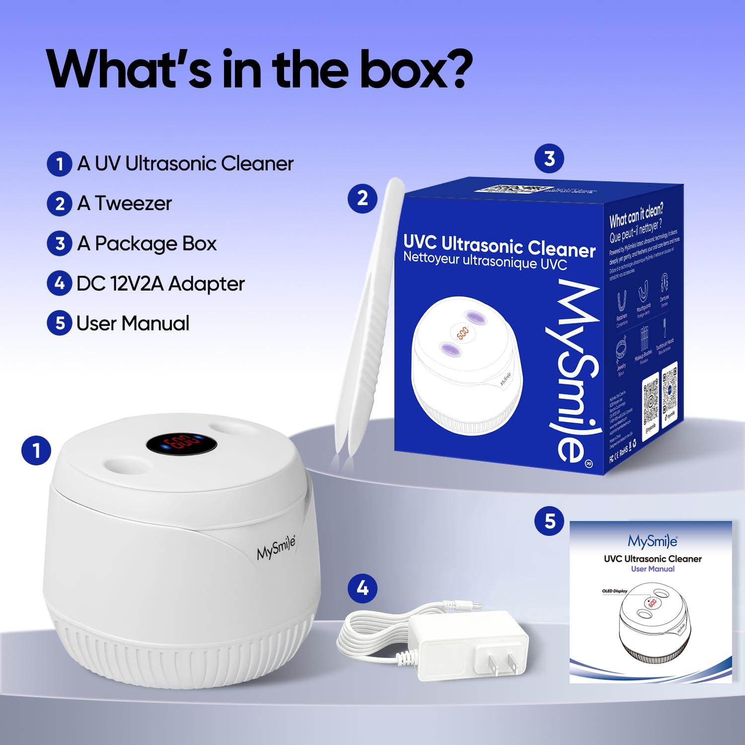 image:imageMySmile Dental Ultrasonic Retainer Cleaner Machine 45kHz UV Denture Cleaner with 200ML Capacity for Aligner Braces Mouth Guard Night Guard Portable Dental Cleaning Pod with Digital Timer BlackWhite