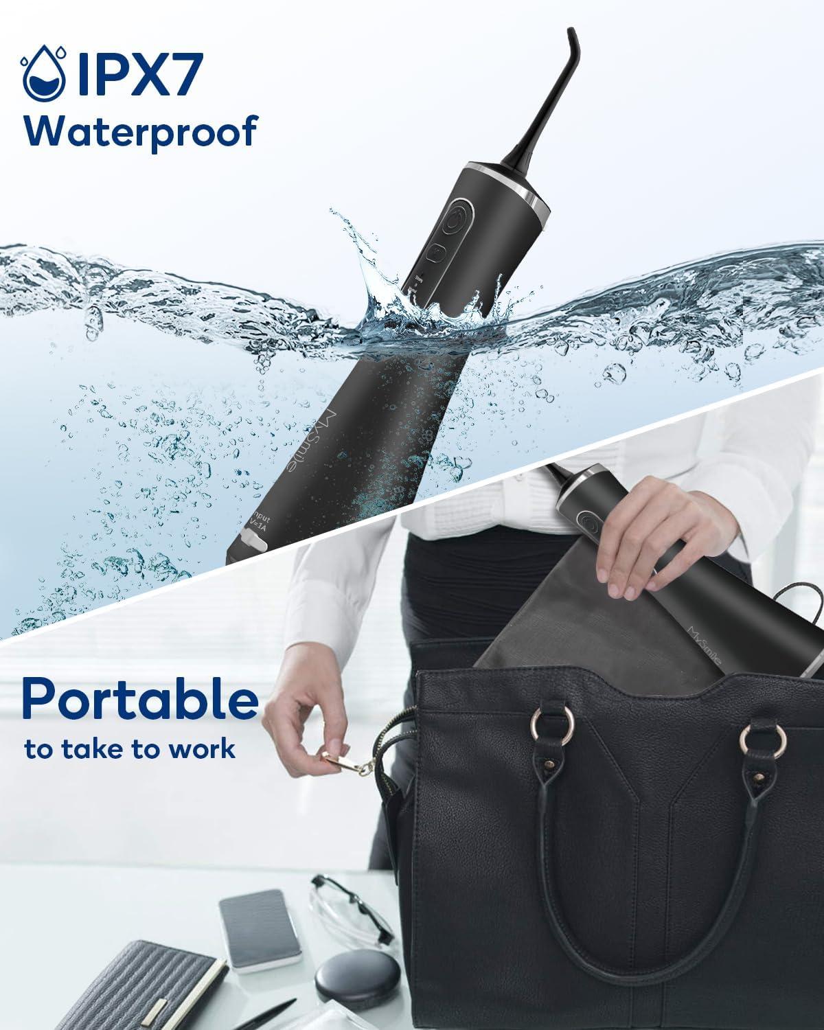 image:imageMySmile LP211 Cordless Advanced Water Flossers for Teeth 5 Cleaning Modes Rechargeable Power Dental Flosser 8 Replacement Jet Tips IPX 7 Waterproof Dental Irrigador with Portable Travel Storage PouchBlack