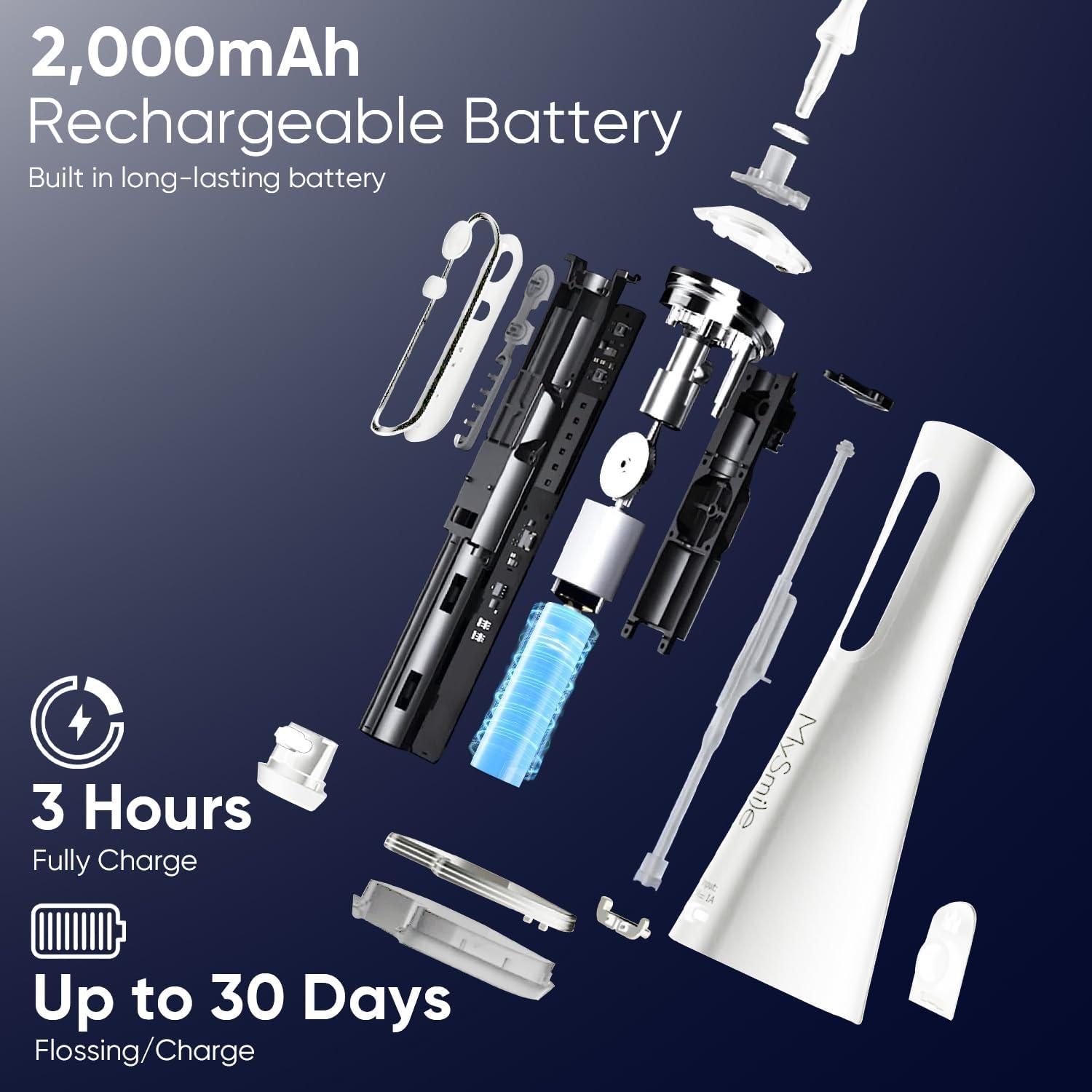 image:imageMySmile LP211 Cordless Water Flossers Portable Rechargeable Oral Irrigator for Teeth Cleaning 5 Cleaning Modes IPX7 Waterproof 8 Replacement Tips and a Storage Pouch Juicy PinkPearl White