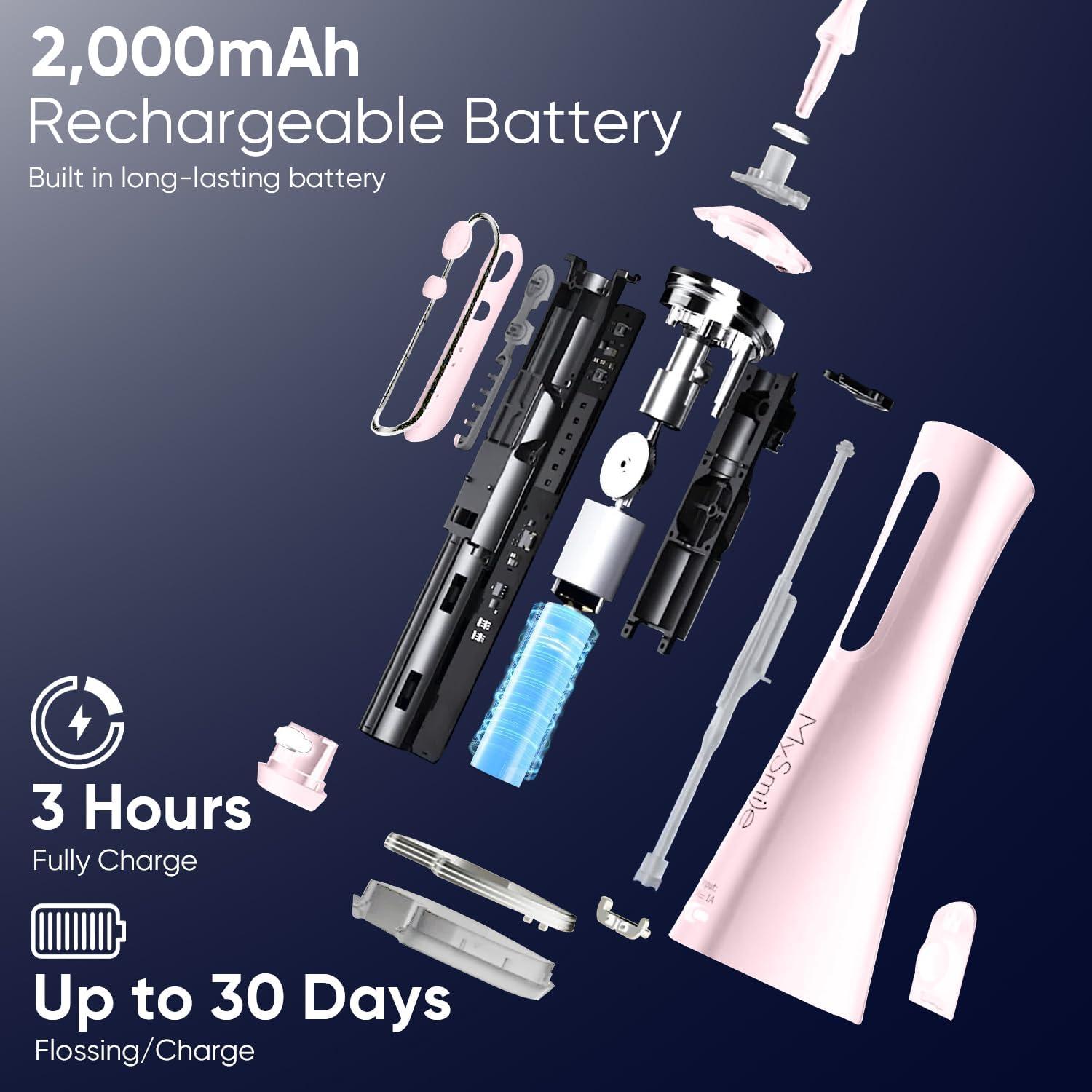image:imageMySmile LP211 Cordless Water Flossers Portable Rechargeable Oral Irrigator for Teeth Cleaning 5 Cleaning Modes IPX7 Waterproof 8 Replacement Tips and a Storage Pouch Midnight BlackJuicy Pink