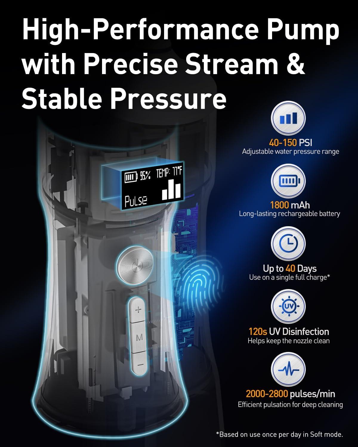 image:imageMySmile LP221 Cordless Water Flossers for Teeth with UVC Light Sanitizer and OLED Display 335ML 4 Modes Water Teeth Cleaner Picks for Teeth Cleaning and Water Flossing Midnight BlackPearl White