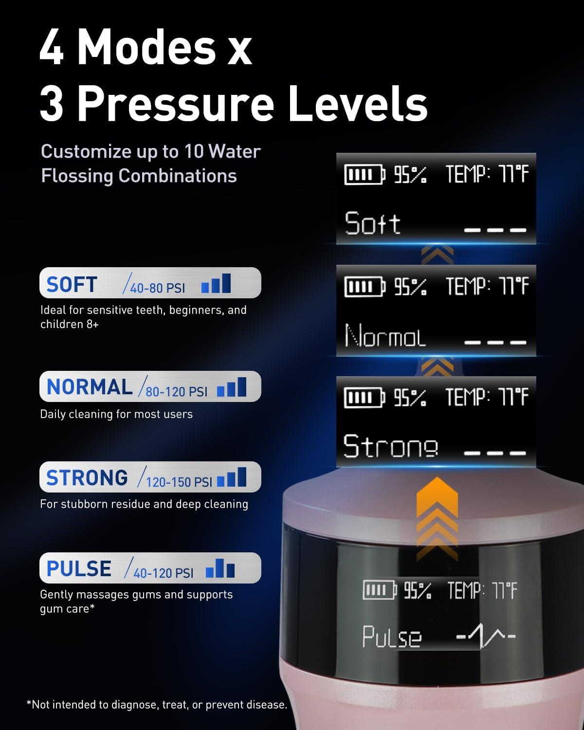 image:imageMySmile LP221 Cordless Water Flossers for Teeth with UVC Light Sanitizer and OLED Display 335ML 4 Modes Water Teeth Cleaner Picks for Teeth Cleaning and Water Flossing Midnight BlackJuicy Pink