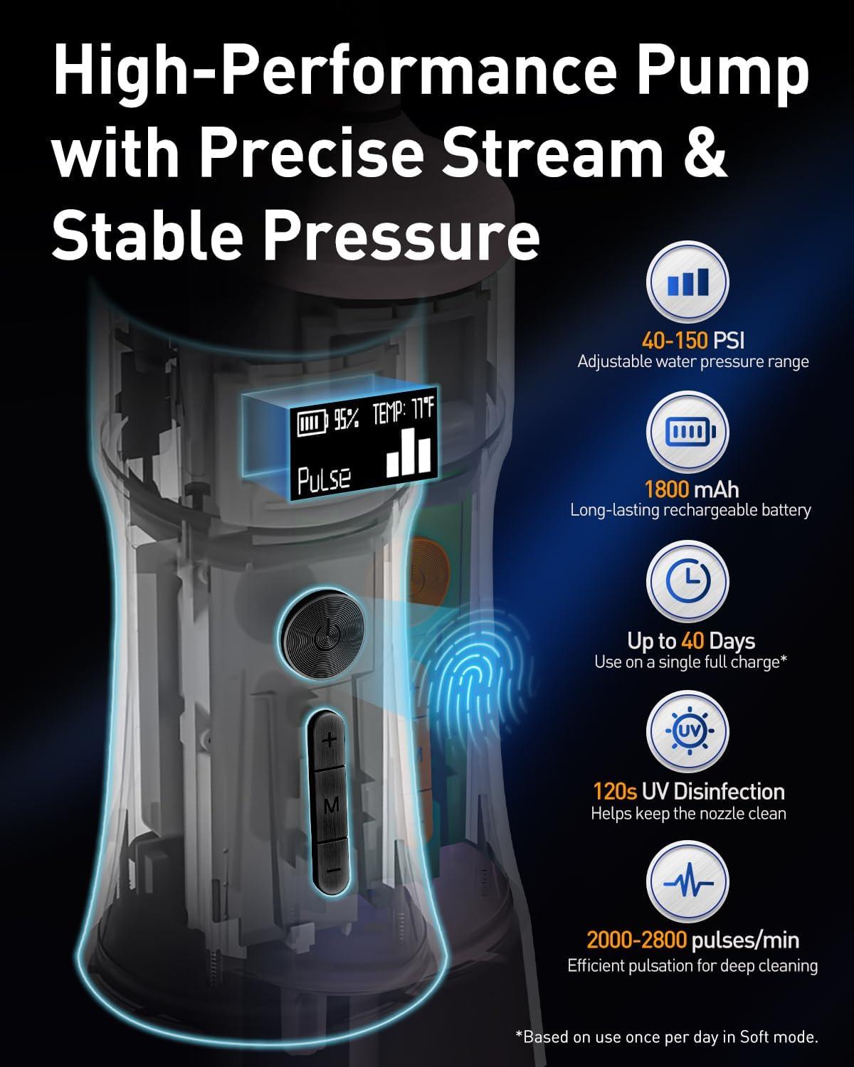 image:imageMySmile LP221 Cordless Water Flossers for Teeth with UVC Light Sanitizer and OLED Display 335ML 4 Modes Water Teeth Cleaner Picks for Teeth Cleaning and Water Flossing Midnight BlackJuicy Pink