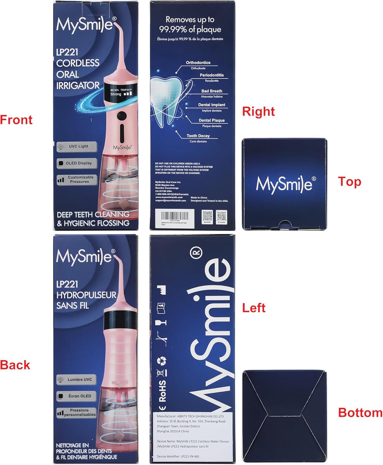 image:imageMySmile LP221 Cordless Water Flossers for Teeth with UVC Light Sanitizer and OLED Display 335ML 4 Modes Water Teeth Cleaner Picks for Teeth Cleaning and Water Flossing Juicy PinkJuicy Pink