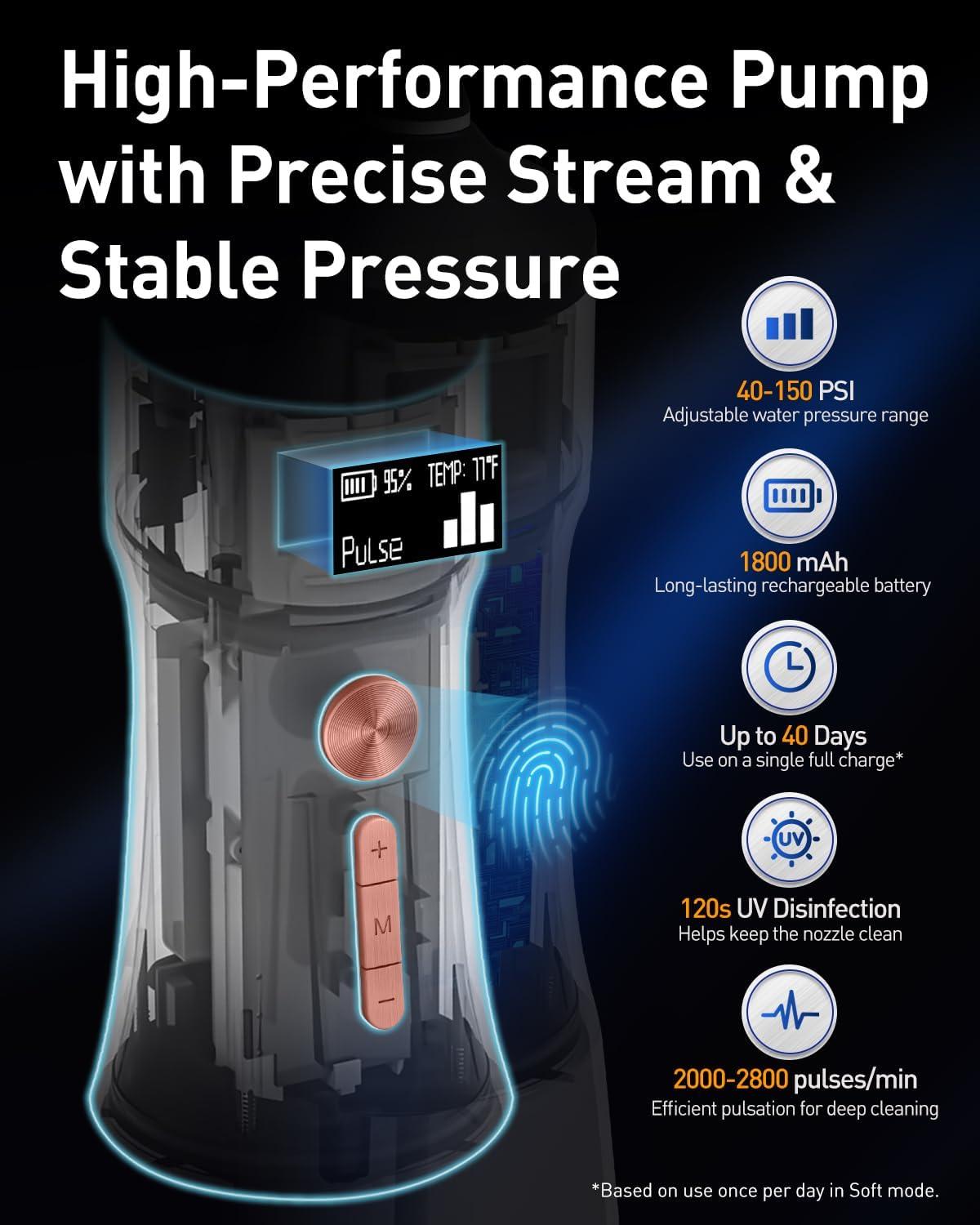 image:imageMySmile LP221 Cordless Water Flossers for Teeth with UVC Light Sanitizer and OLED Display 335ML 4 Modes Water Teeth Cleaner Picks for Teeth Cleaning and Water Flossing Midnight BlackMidnight Black