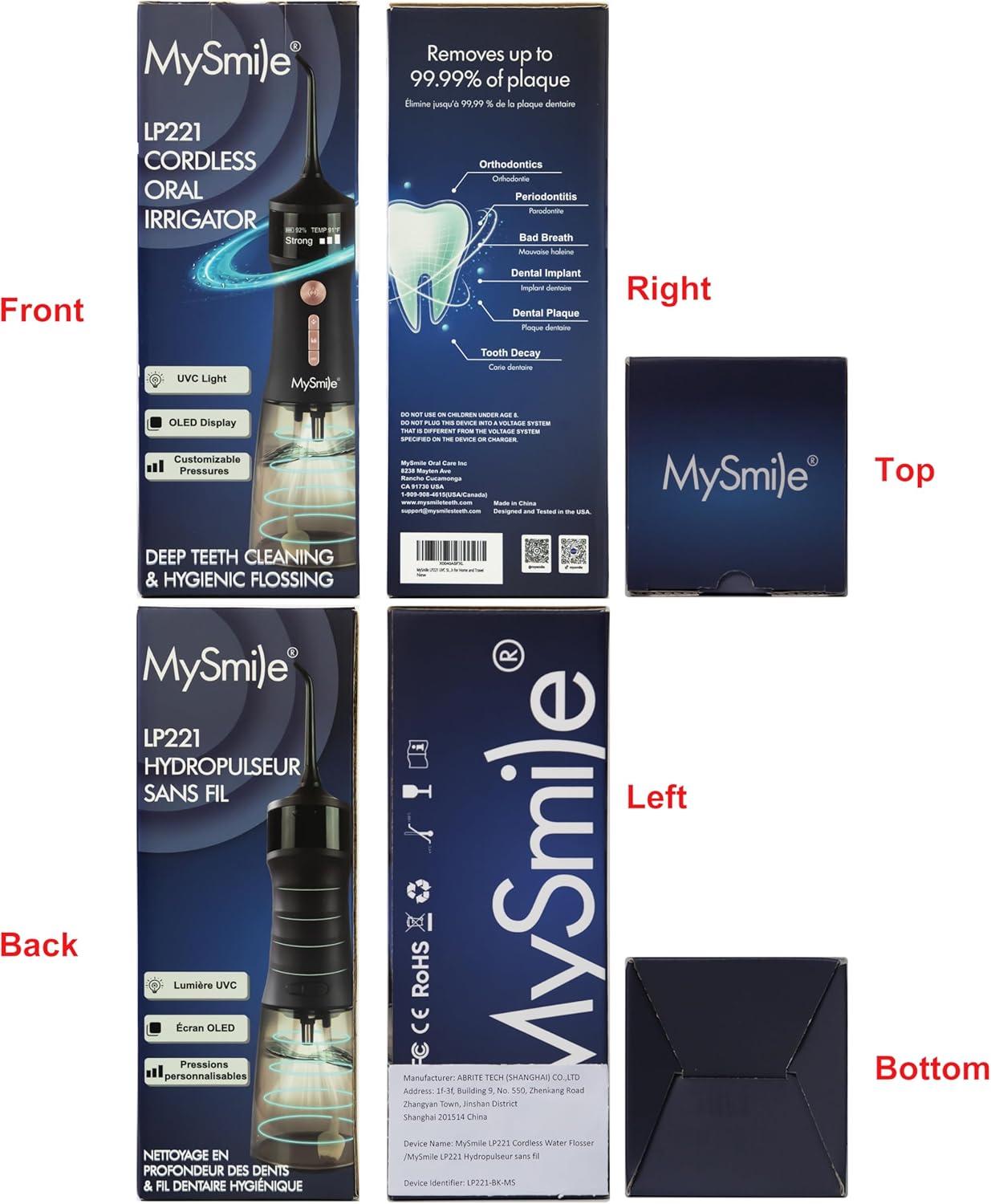image:imageMySmile LP221 Cordless Water Flossers for Teeth with UVC Light Sanitizer and OLED Display 335ML 4 Modes Water Teeth Cleaner Picks for Teeth Cleaning and Water Flossing Midnight BlackMidnight Black