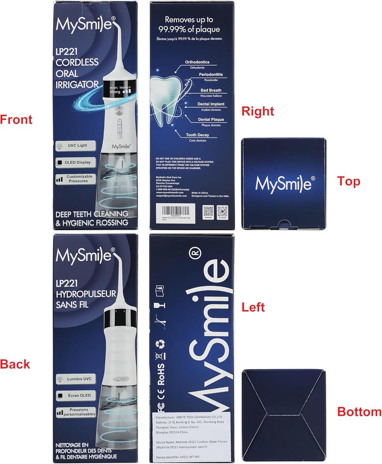 image:imageMySmile LP221 Cordless Water Flossers for Teeth with UVC Light Sanitizer and OLED Display 335ML 4 Modes Water Teeth Cleaner Picks for Teeth Cleaning and Water Flossing Midnight BlackPearl White