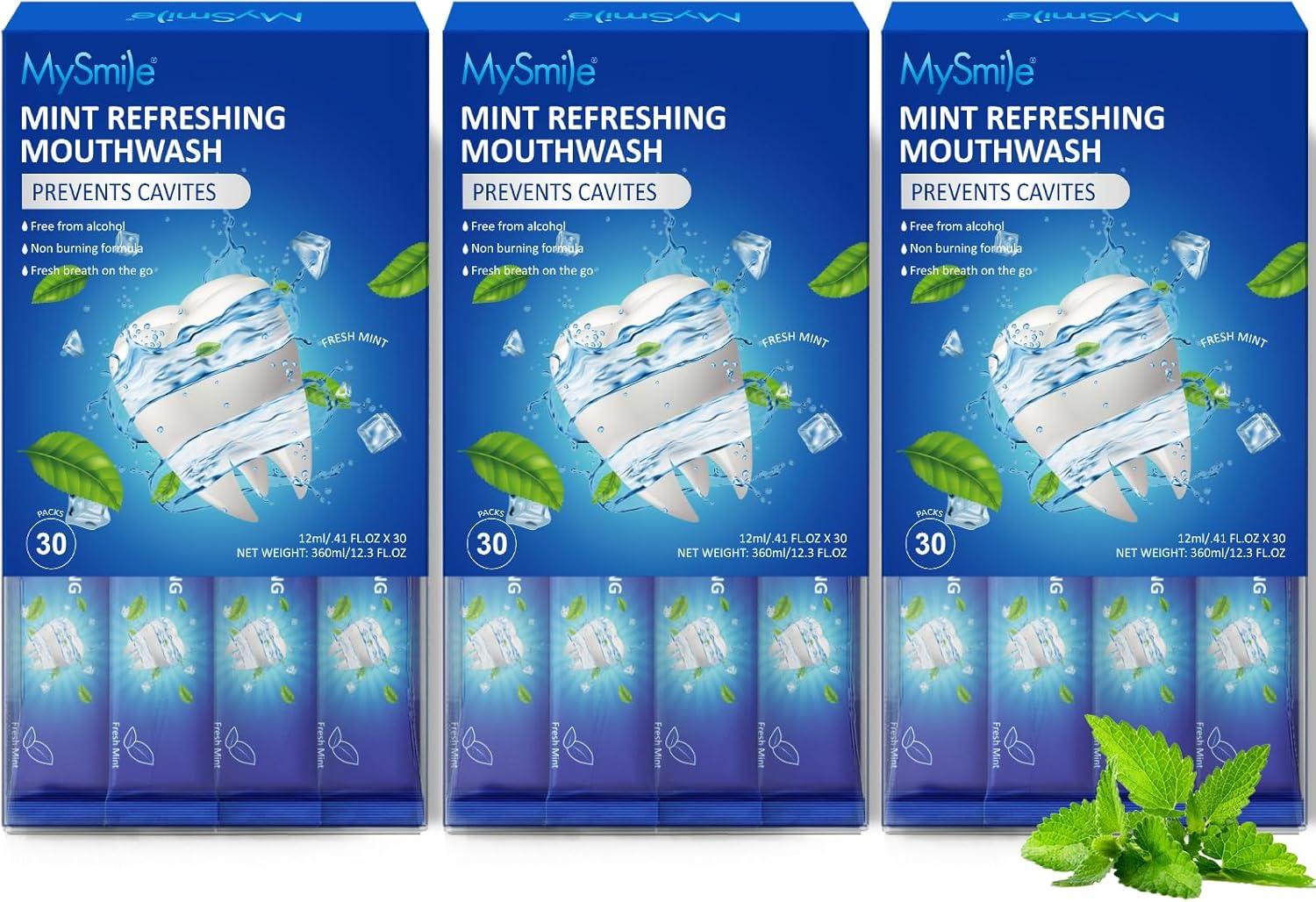 image:imageMySmile Mouthwash Alcohol Free Mouth Wash for Adults Travel Mouthwash Oral Rinse Helps Kill 99 of Bad Breath Germs Prevents Cavities Fluoride Free Fresh Mint 30 UsesRefreshing Mouthwash