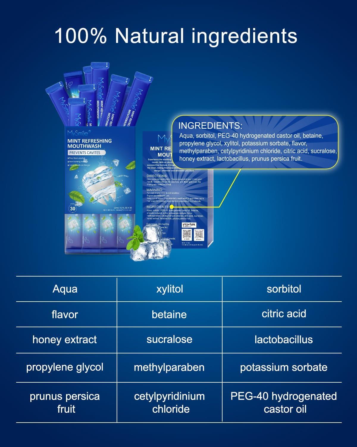 image:imageMySmile Mouthwash Alcohol Free Mouth Wash for Adults Travel Mouthwash Oral Rinse Helps Kill 99 of Bad Breath Germs Prevents Cavities Fluoride Free Fresh Mint 30 UsesRefreshing Mouthwash