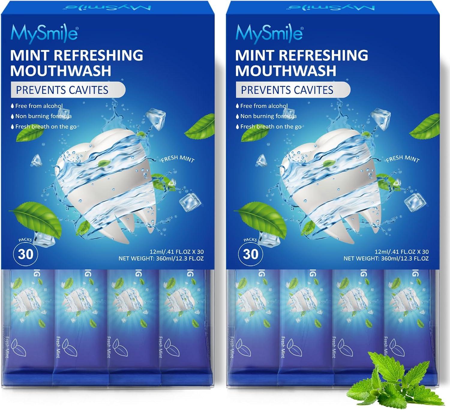 image:imageMySmile Mouthwash Alcohol Free Mouth Wash for Adults Travel Mouthwash Oral Rinse Helps Kill 99 of Bad Breath Germs Prevents Cavities Fluoride Free Fresh Mint 30 UsesRefreshing Mouthwash