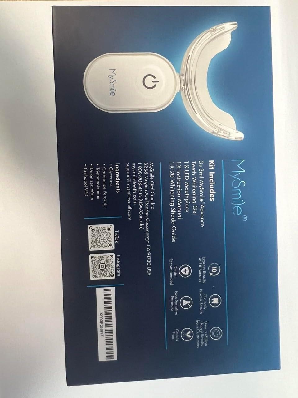 image:imageMySmile Teeth Whitening Kit for Sensitive Teeth with LED Light 10 Min NonSensitive Fast Tooth Whitener 3 Carbamide Peroxide Whitening Gel Powerful Formula Enamel SafeBlue