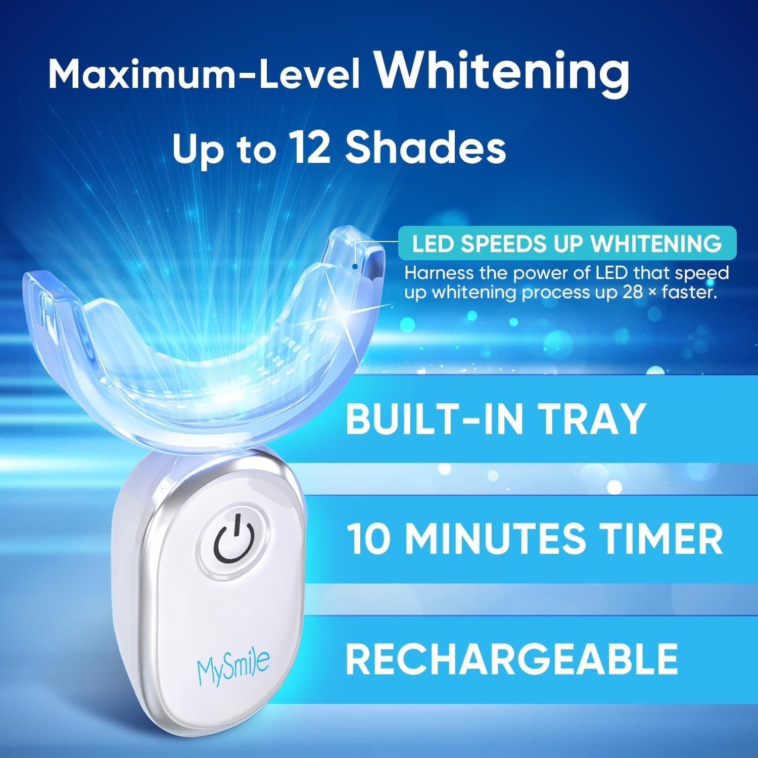 image:imageMySmile Teeth Whitening Kit for Sensitive Teeth with LED Light 10 Min NonSensitive Fast Tooth Whitener 3 Carbamide Peroxide Whitening Gel Powerful Formula Enamel SafeBlue