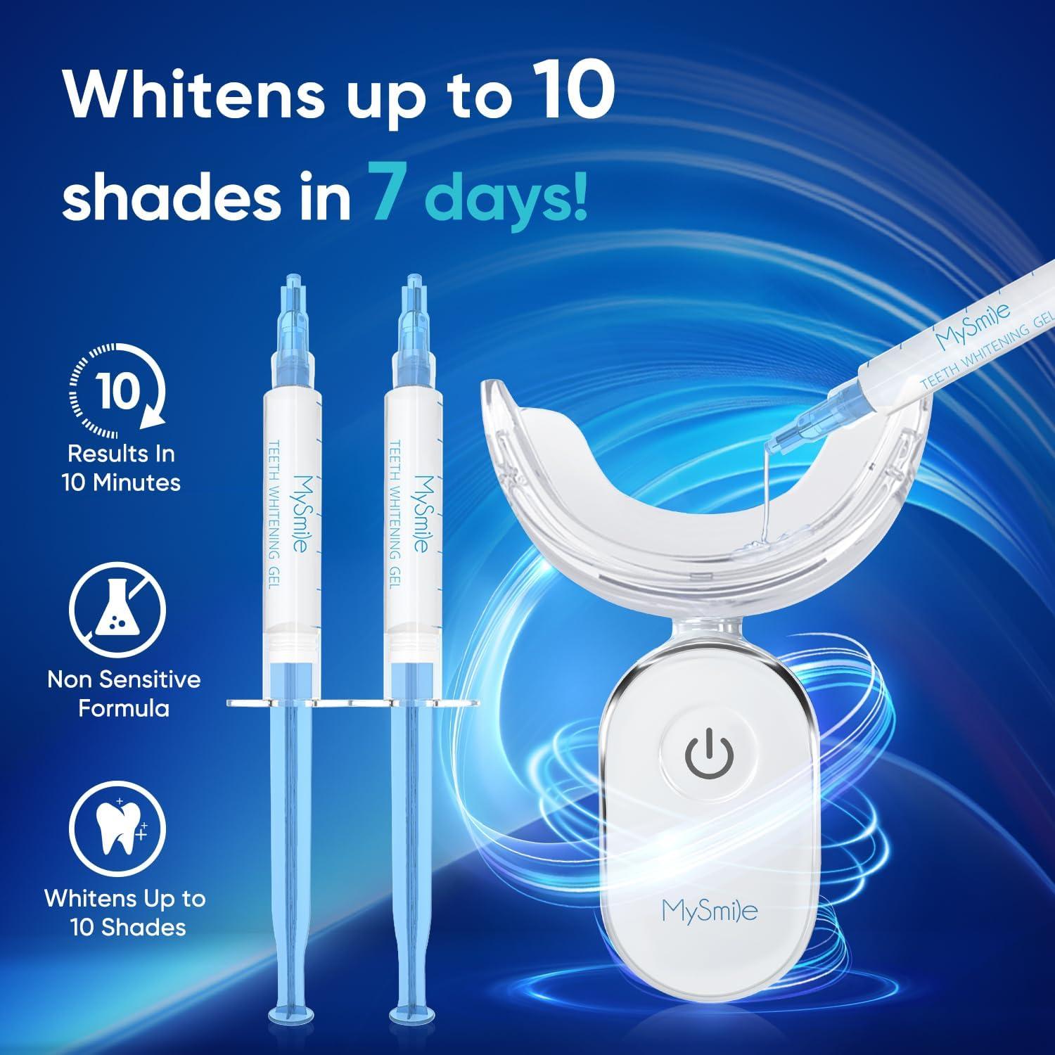 image:imageMySmile Teeth Whitening Kit for Sensitive Teeth with LED Light 10 Min NonSensitive Fast Tooth Whitener 3 Carbamide Peroxide Whitening Gel Powerful Formula Enamel SafeBlue