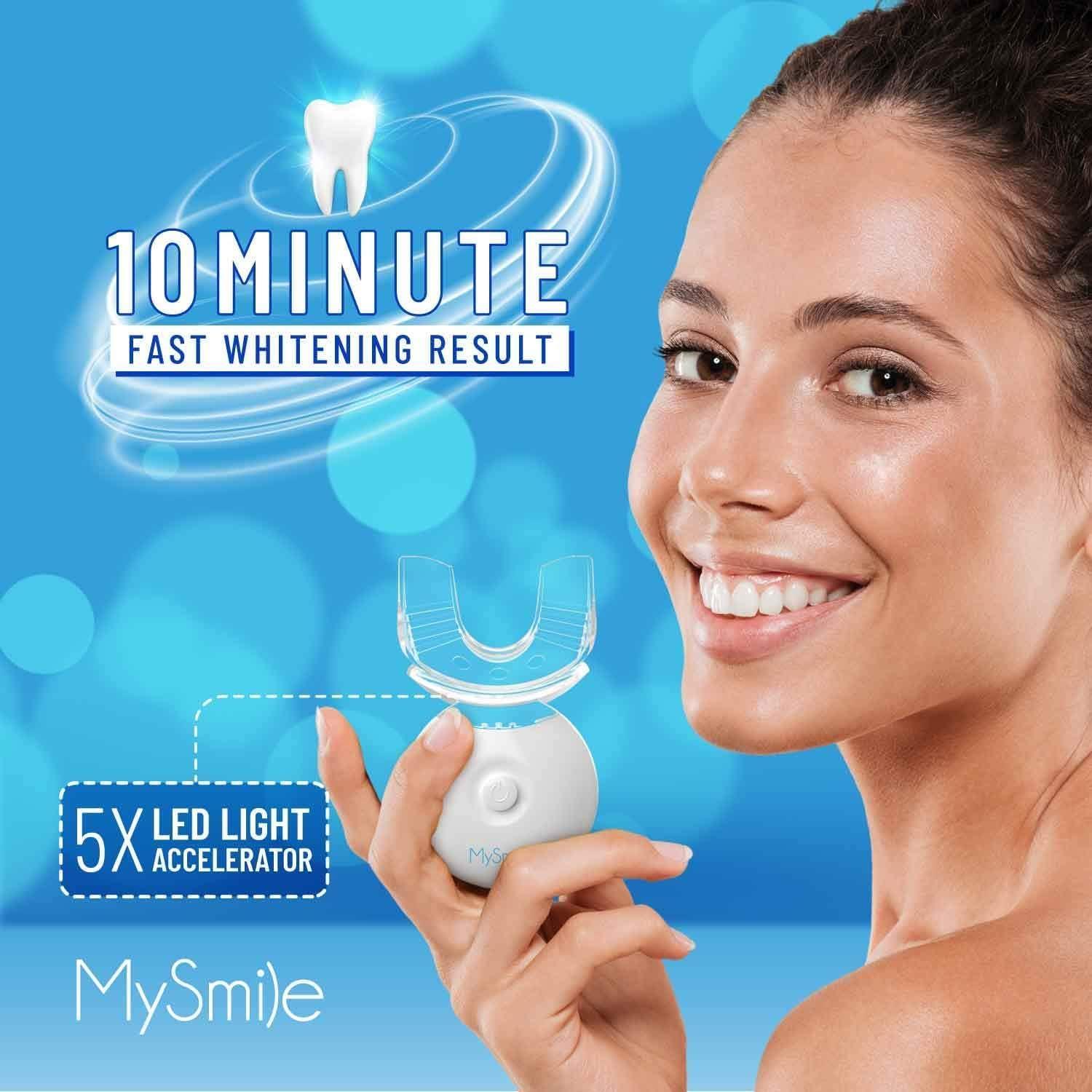 image:imageMySmile Teeth Whitening Kit with LED Light 10 Min NonSensitive Fast Teeth Whitener with 3 Carbamide Peroxide Whitening Gel Helps to Remove Stains from Coffee Smoking Wines Soda Food