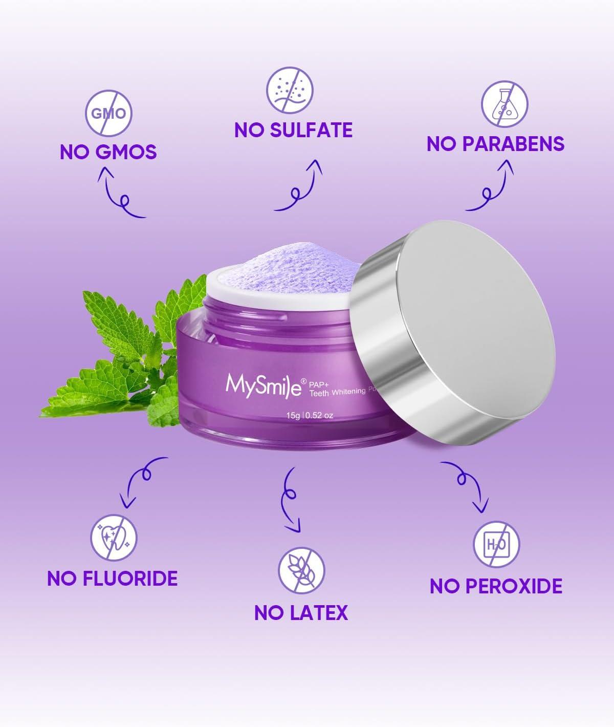 image:imageMySmile Teeth Whitening Powder for Tooth Whitening Toothpaste Natural Powder Teeth Whitener Enamel Safe Whitening Tooth Cleaning Powder Tooth Stain Remover and Polisher Fresh MintBright Purple