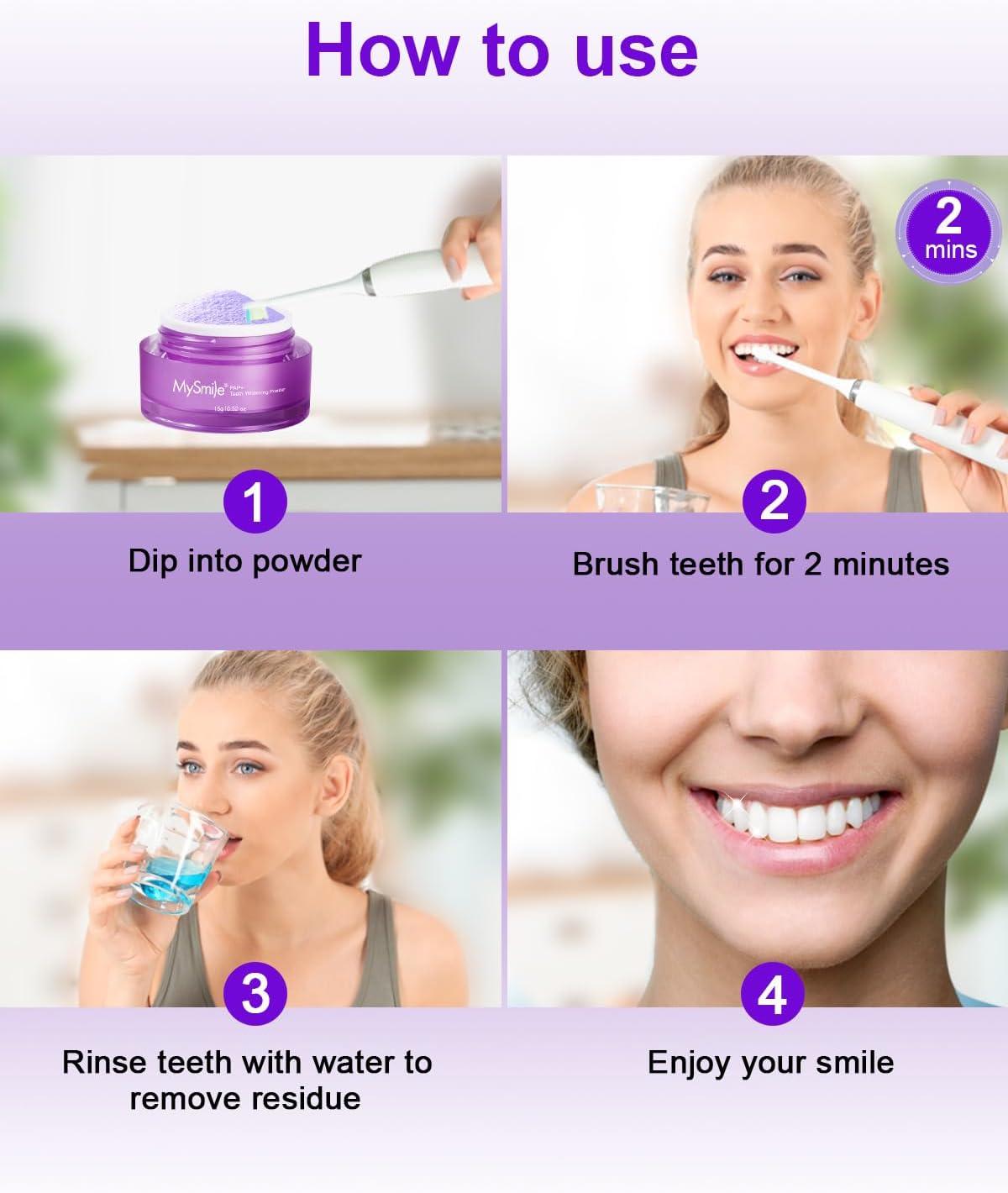 image:imageMySmile Teeth Whitening Powder for Tooth Whitening Toothpaste Natural Powder Teeth Whitener Enamel Safe Whitening Tooth Cleaning Powder Tooth Stain Remover and Polisher Fresh MintBright Purple