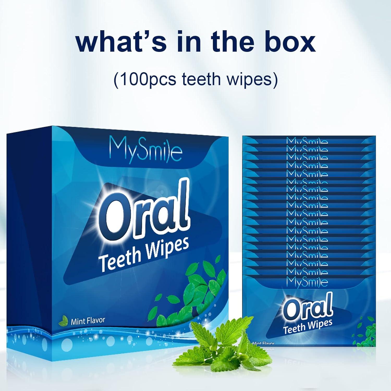 image:imageMySmile Teeth Wipes 100pcs Disposal Finger Brush Deep Cleaning Wipes Oral Brush Ups Tooth Wipes For Teeth Cleaning Oral Freshes Mint FlavorBlue