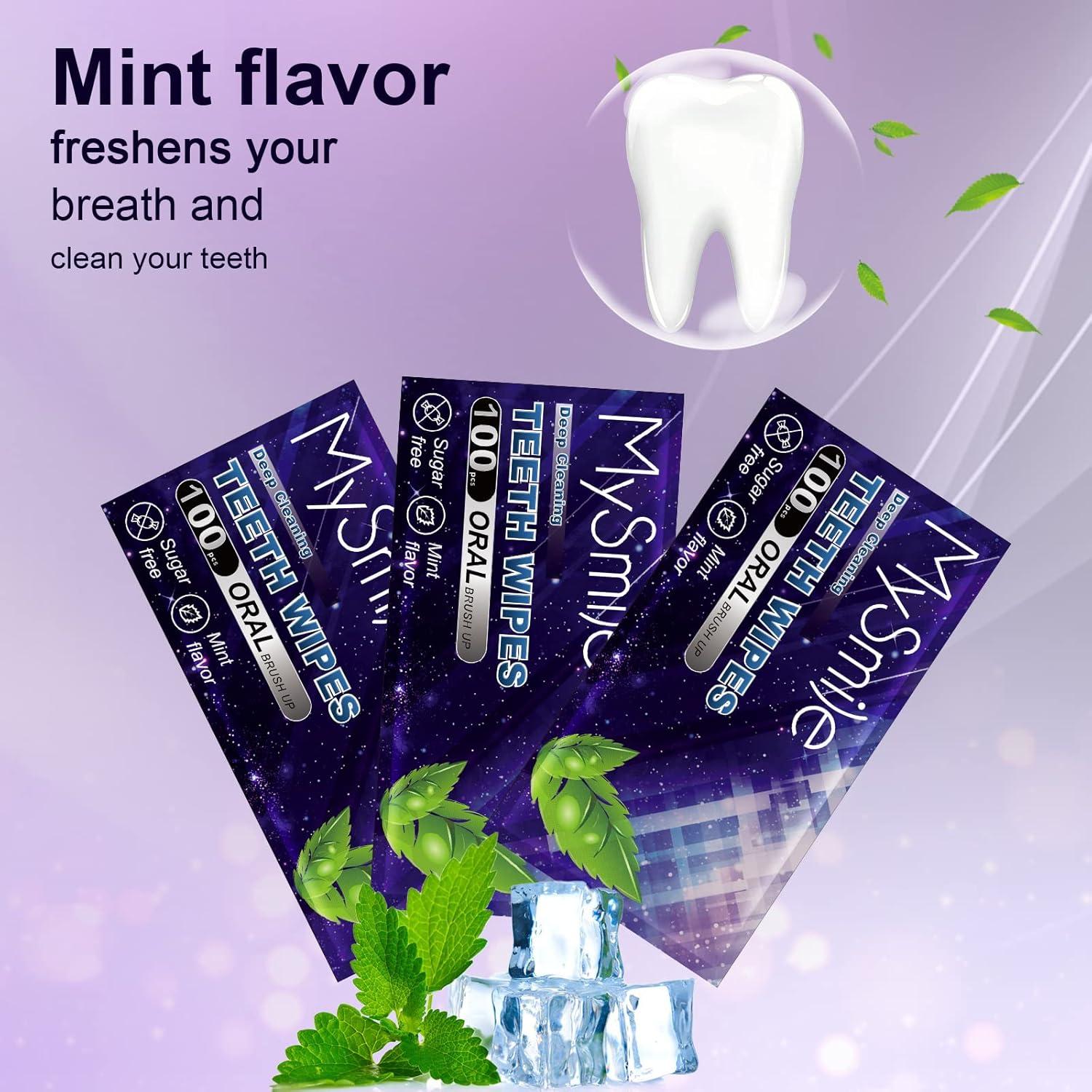 image:imageMySmile Teeth Wipes 100pcs Disposal Finger Brush Deep Cleaning Wipes Oral Brush Ups Tooth Wipes For Teeth Cleaning Oral Freshes Mint FlavorPurple