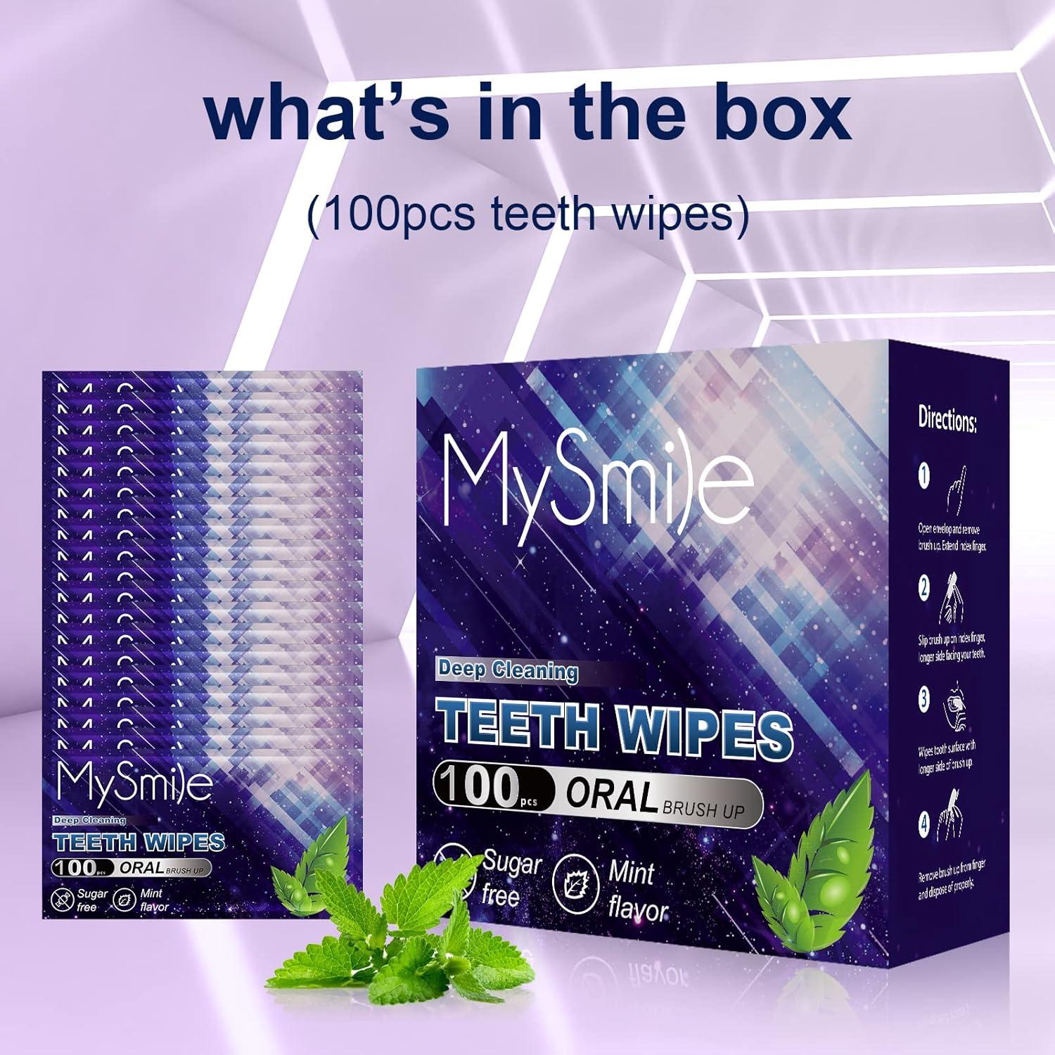 image:imageMySmile Teeth Wipes 100pcs Disposal Finger Brush Deep Cleaning Wipes Oral Brush Ups Tooth Wipes For Teeth Cleaning Oral Freshes Mint FlavorPurple