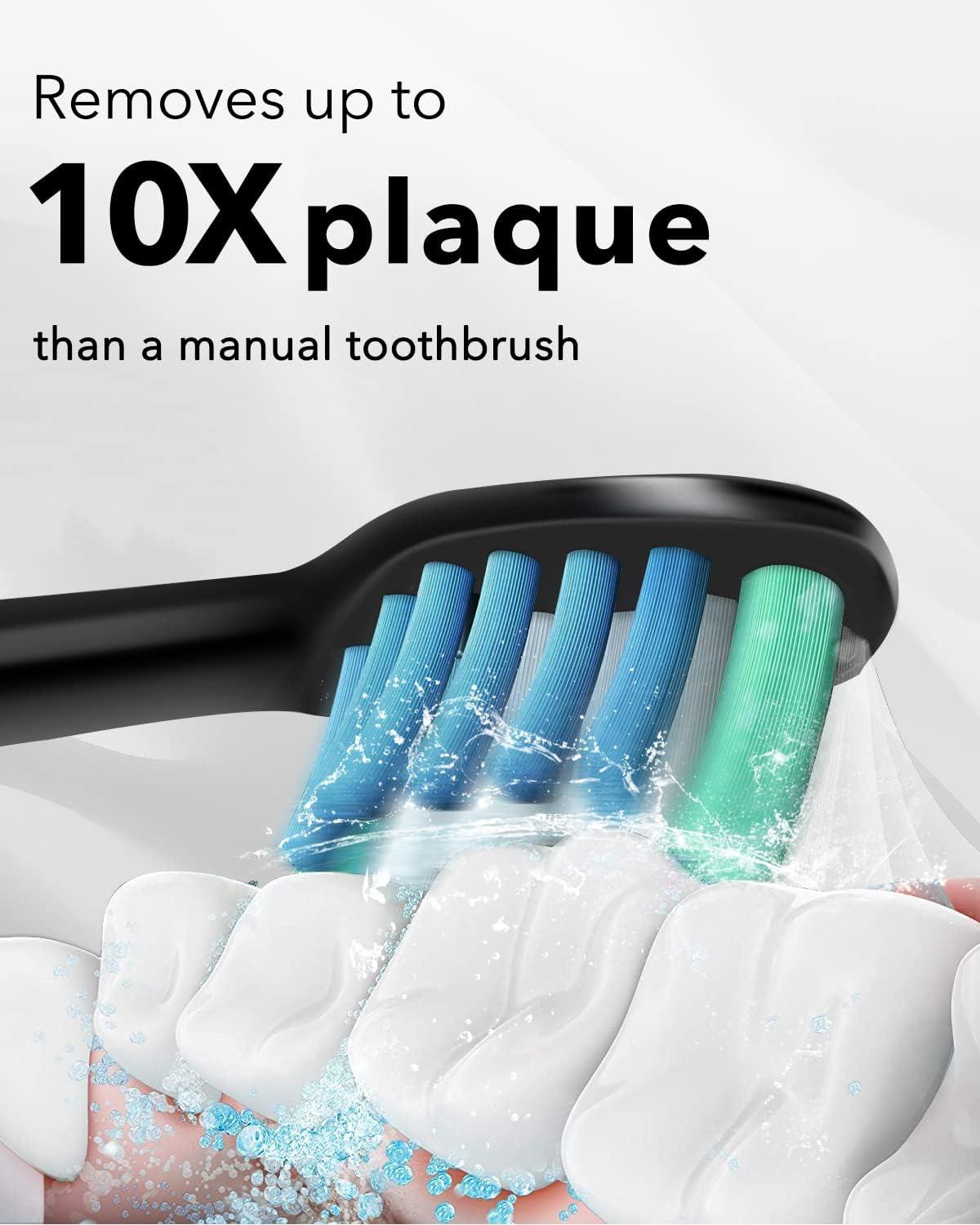 image:imageMySmile UC605 Electric Toothbrush and Teeth Whitening Powder Rechargeable Sonic Electronic Toothbrush with 6 Brush Heads and Travel Case 2 Mins 5 Modes Smart Timer 48000VPM Black
